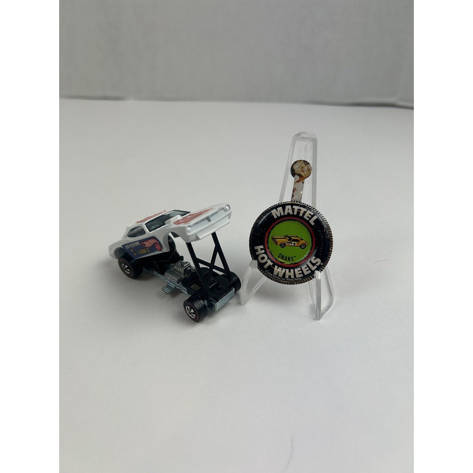 Vintage Hot Wheels Redline Snake II White Redline Car Mattel Button 1969