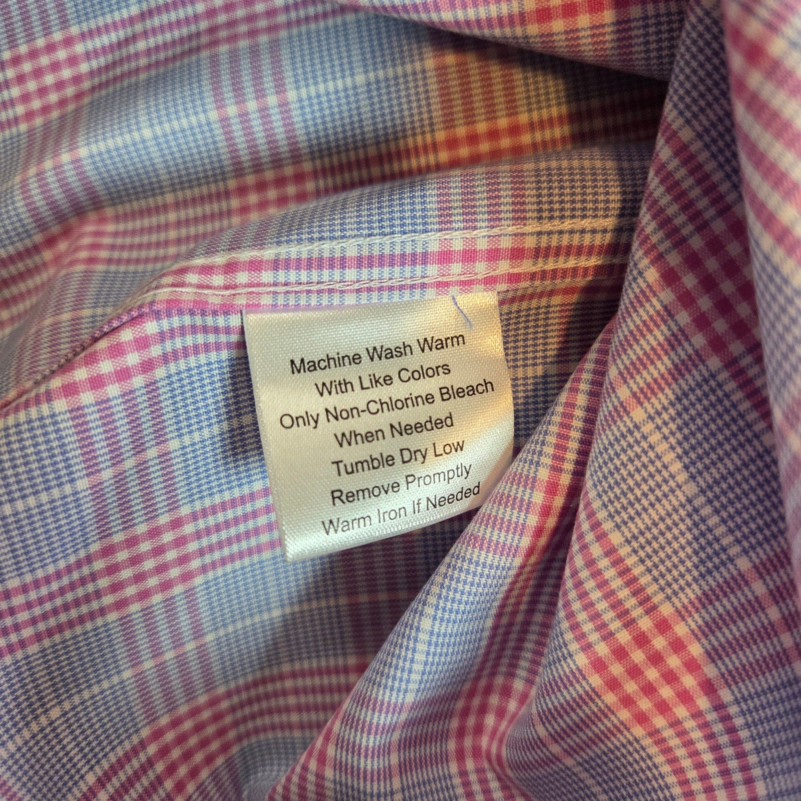 Pronto Uomo Slim Fit Non-Iron Pink Blue Plaid Dress Shirt 16 32/33