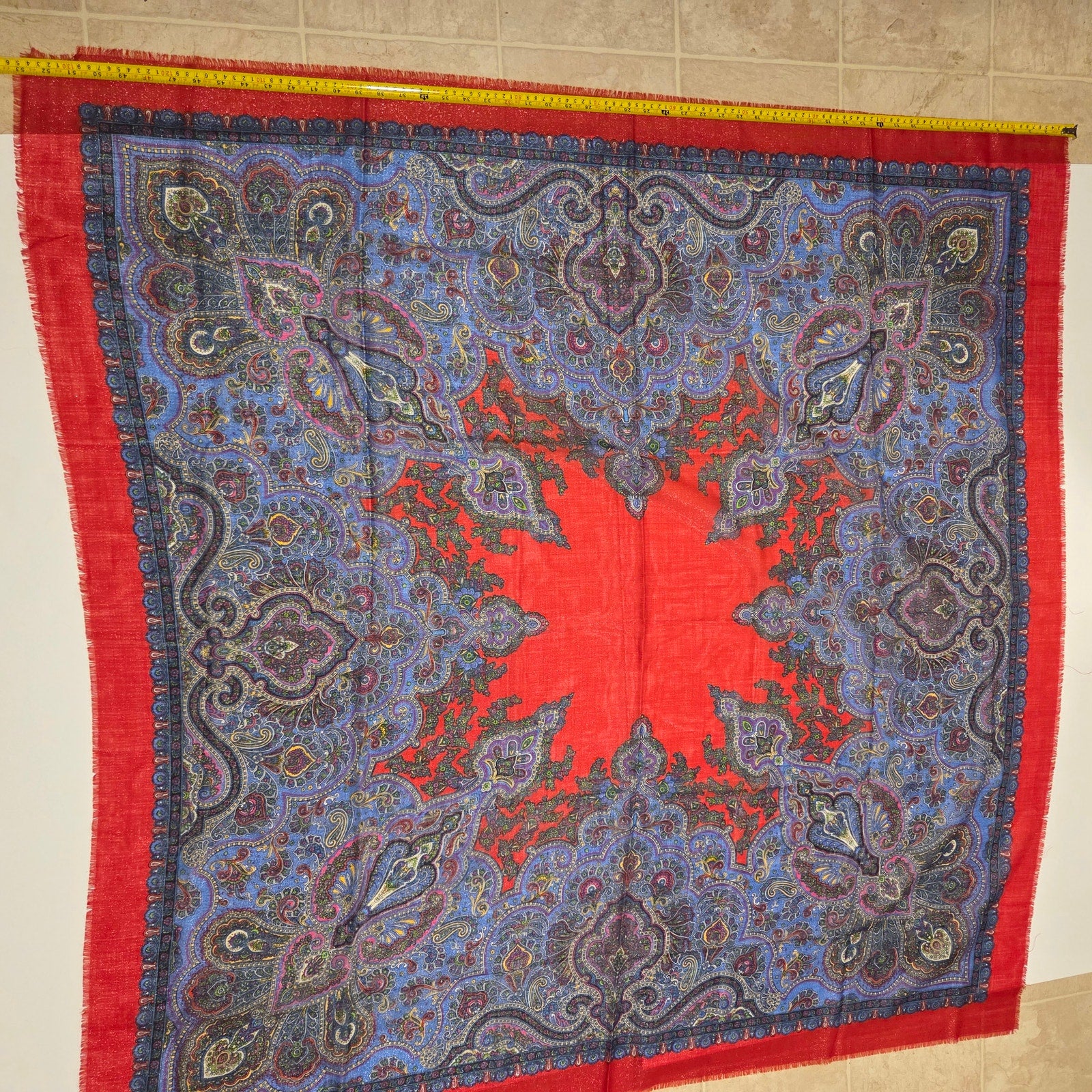Summit Hill Italy 85% Wool Paisley Square Shawl Wrap Scarf 53x53 Oversized