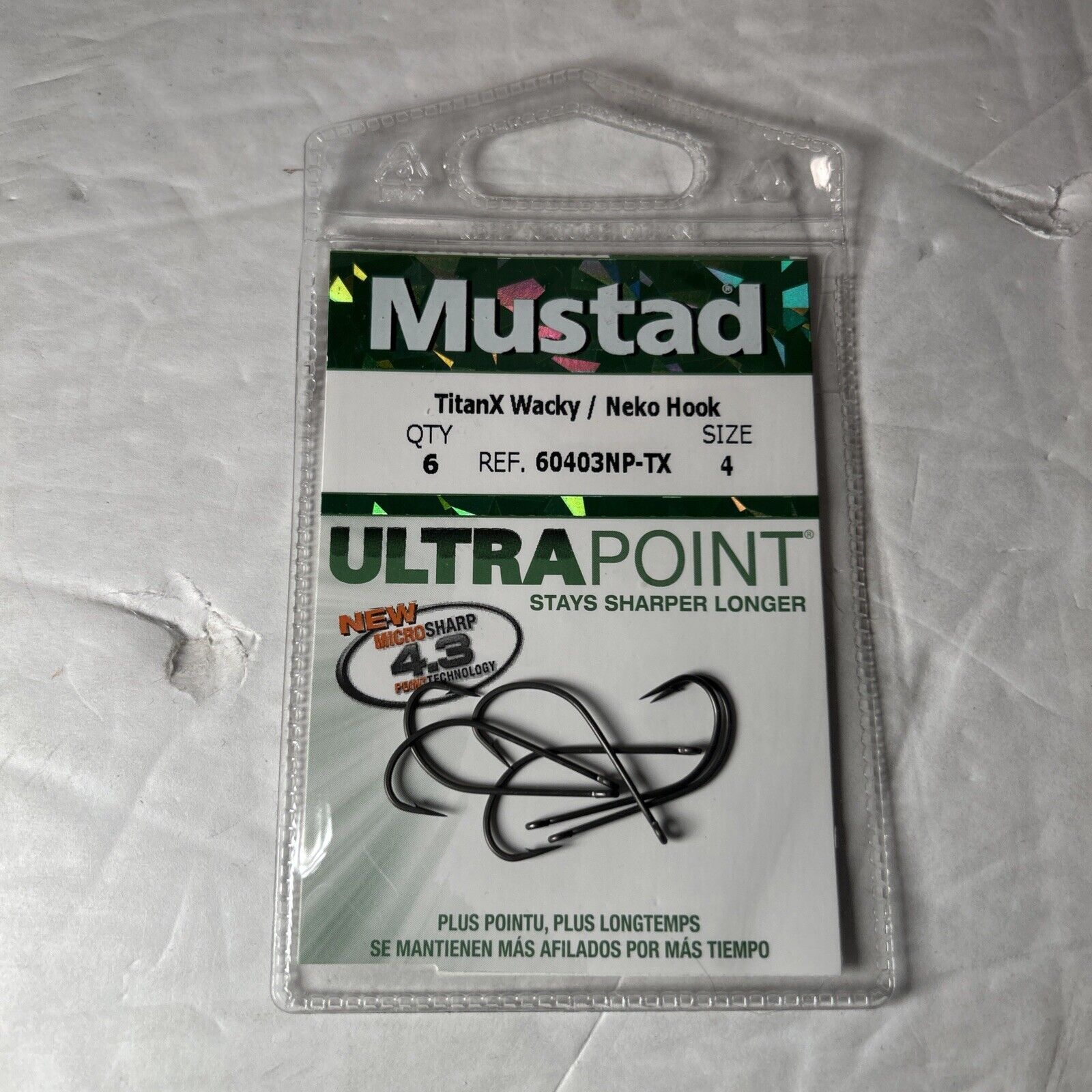 6 Mustad TitanX Wacky / Neko Hooks 60403NP-TX Size 4