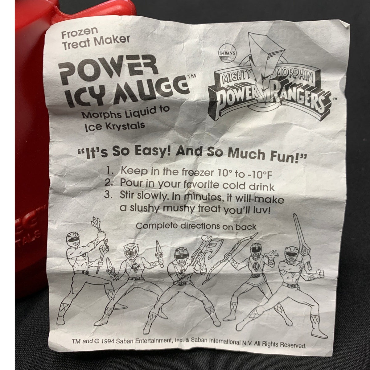 1994 Mighty Morphin Power Rangers Power Icy Mugg Slush Maker Instructions