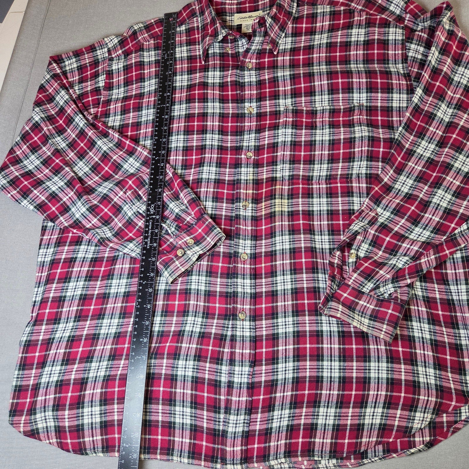 Eddie Bauer XXL Red Plaid Flannel Shirt Men’s 100% Cotton Button Down