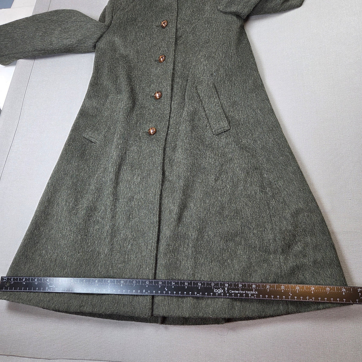 Vintage Hummelsheim Wool Coat Kids EU 140 Green Long Overcoat Germany 75% Wool