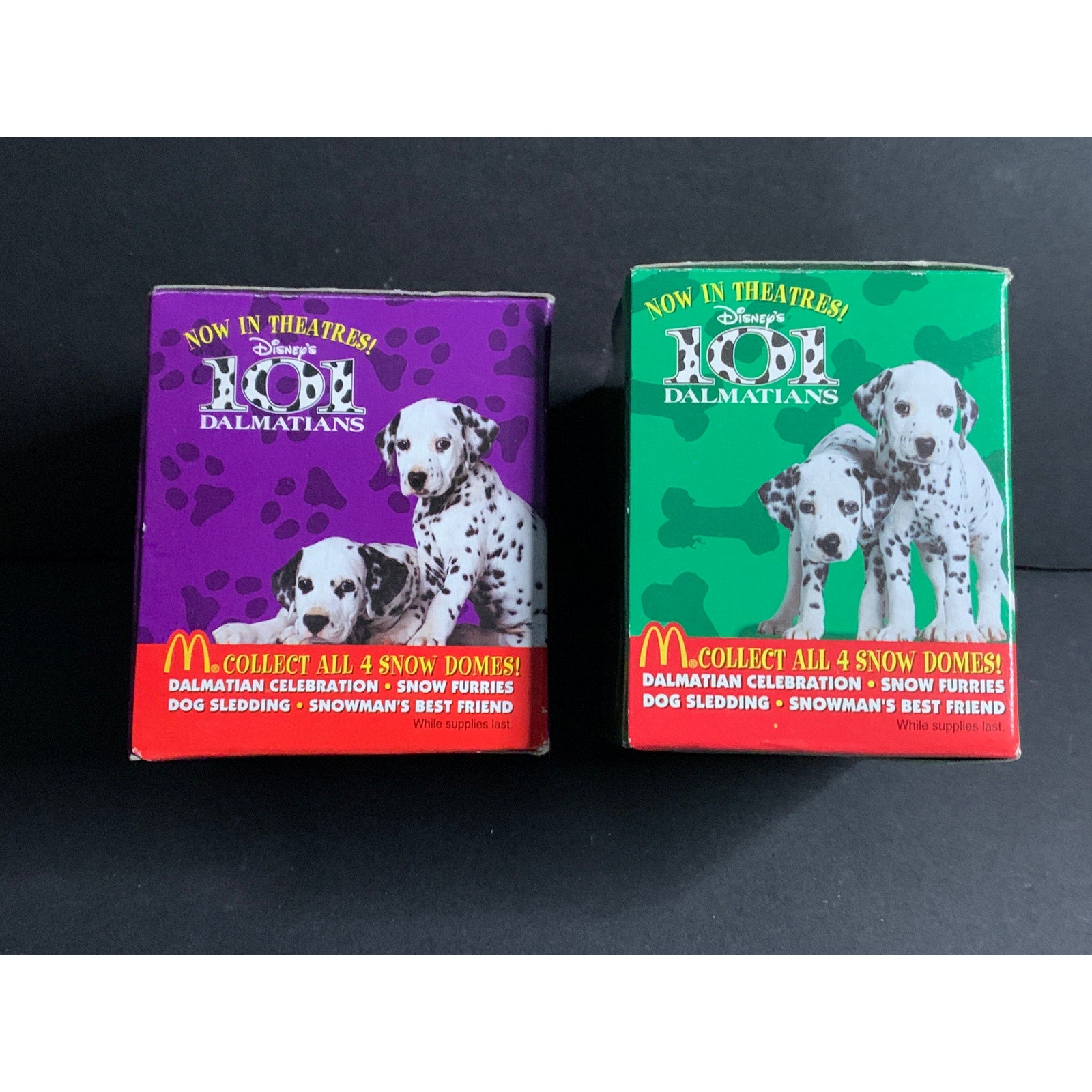 1996 Disney 101 Dalmatians Snow Dome McDonald's Happy Meal Toy Lot of 4 w/Boxes