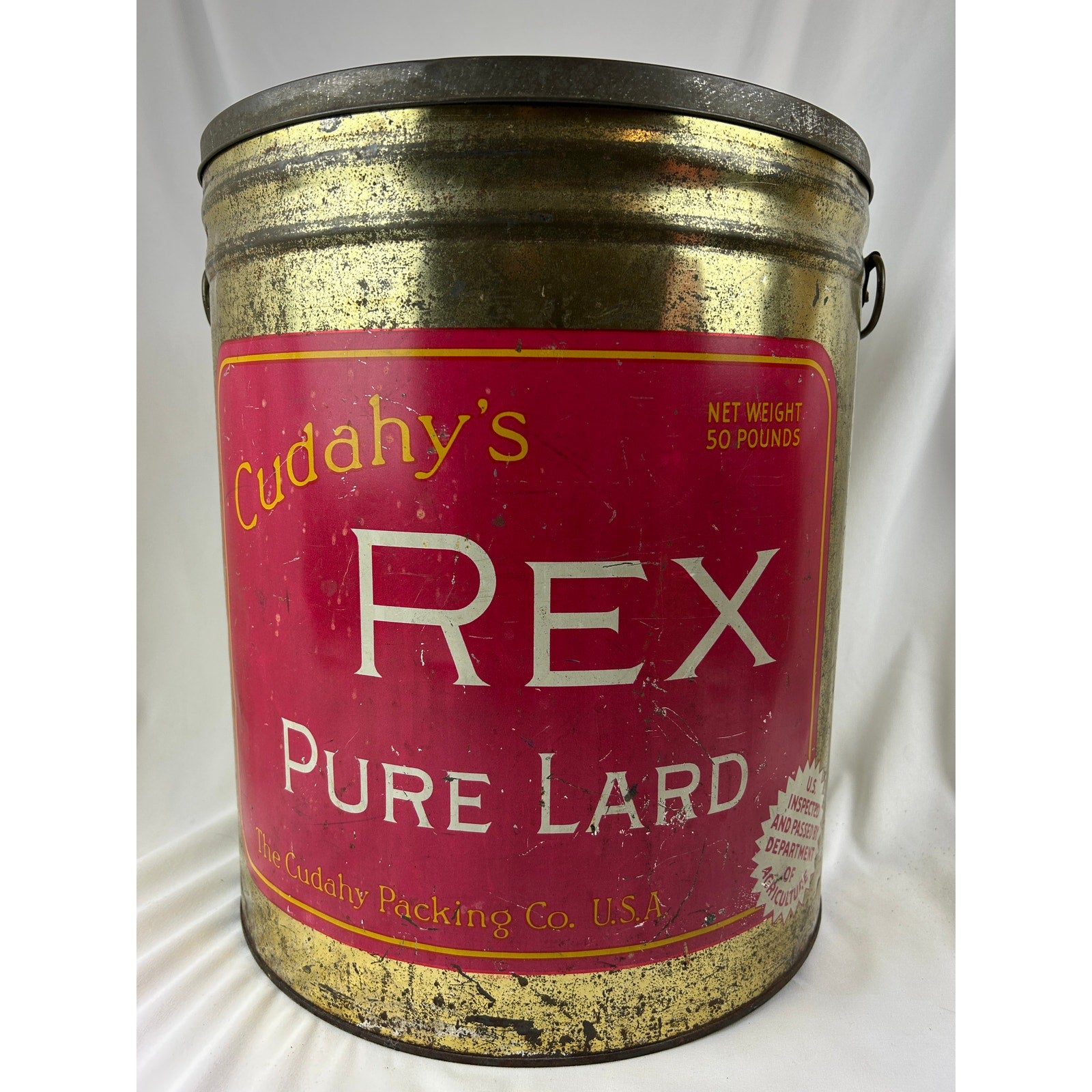 Cudahy Rex Pure Lard Vintage Metal Pail Tin Bucket With Handles