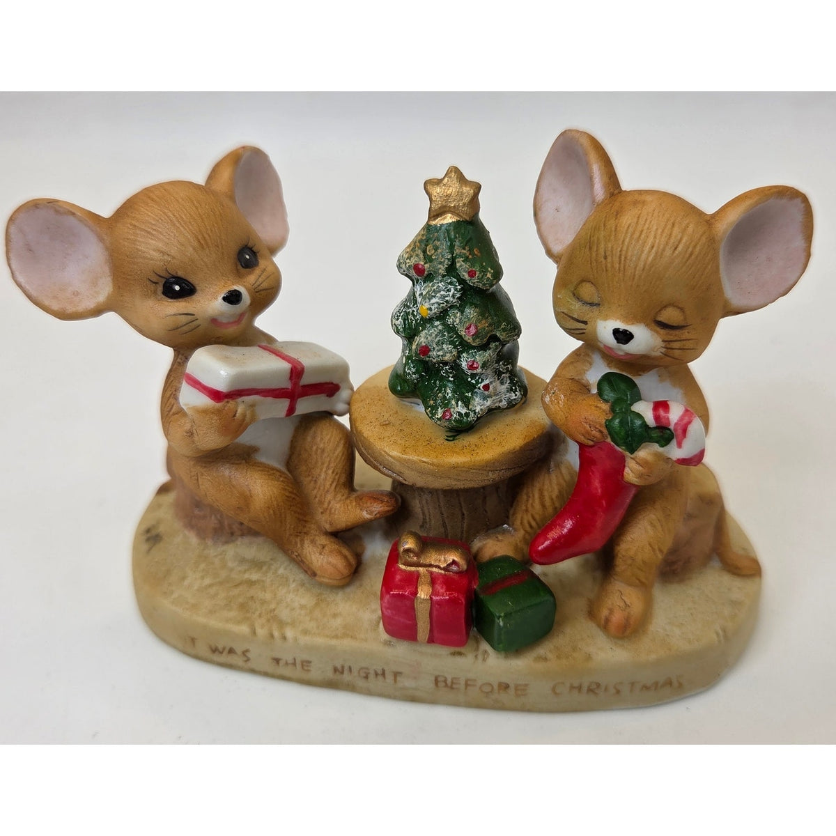 Enesco Night Before Christmas Mice Figurine Tree Taiwan Holiday Decor 3"