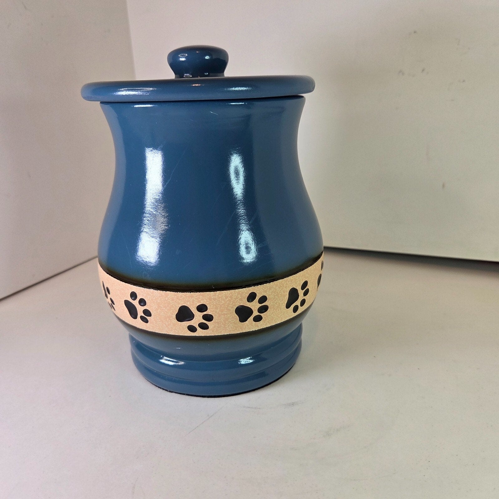 7" Blue Paw Print Ceramic Urn