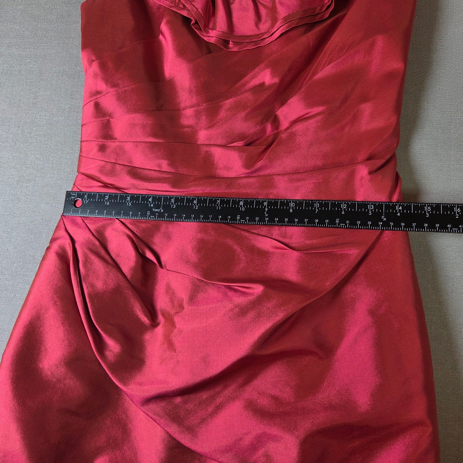 Marisa Baratelli Thai Silk One Shoulder Ruffle Cocktail Dress Red Size 4