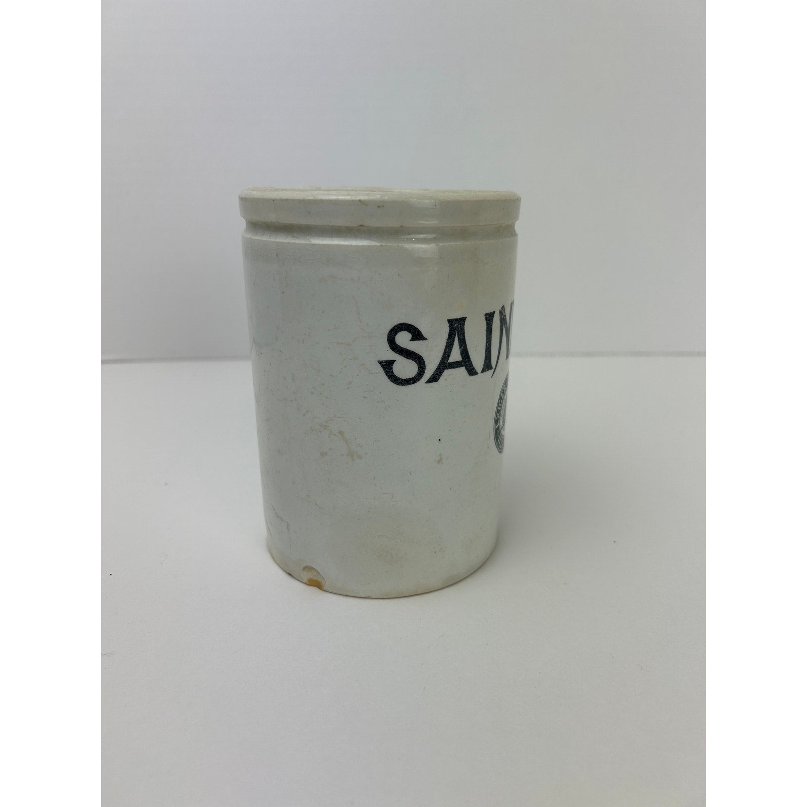 Rare Felix Potin Saindoux French Advertising Ironstone Crock Jar Luneville 1900s