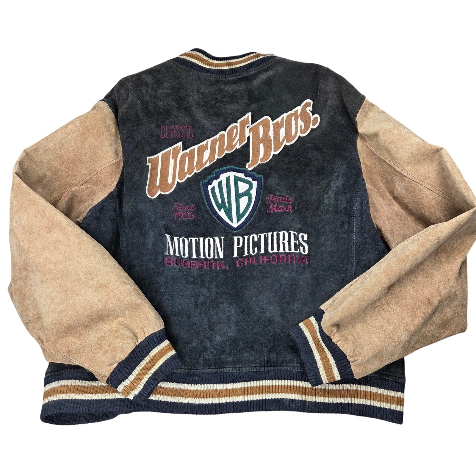 Warner Bros Studio Store Leather Varsity Jacket Large WB Burbank Korea