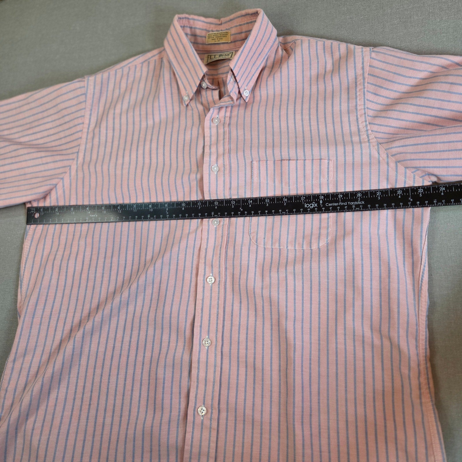 Vintage 90s L.L. Bean USA Made Pink Blue Stripe Shirt 16-35 Single Needle