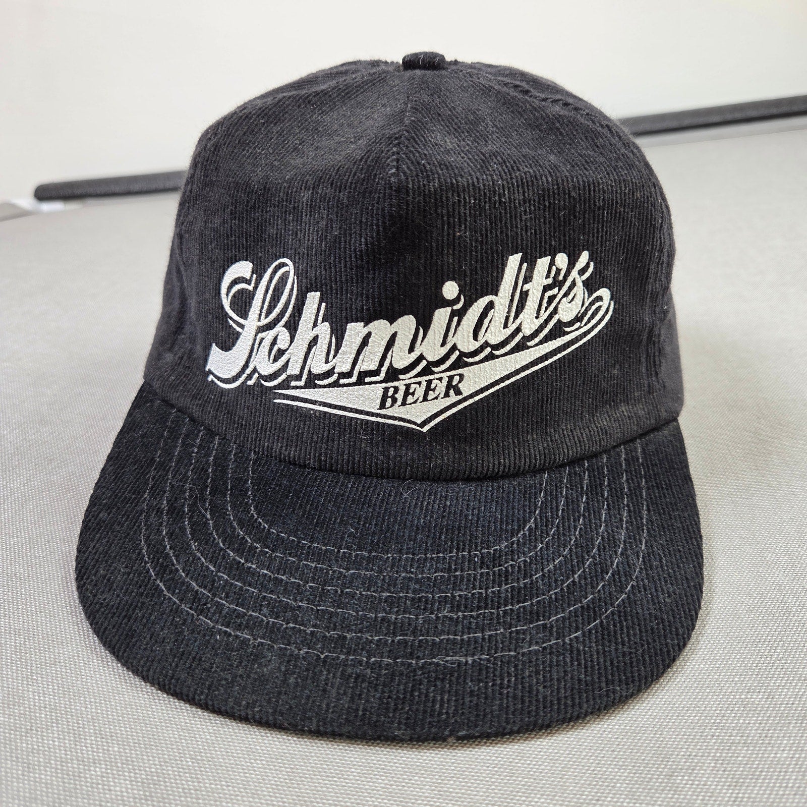 Vintage Schmidt Beer Black Corduroy Snapback Hat Made In USA VTG OSFM