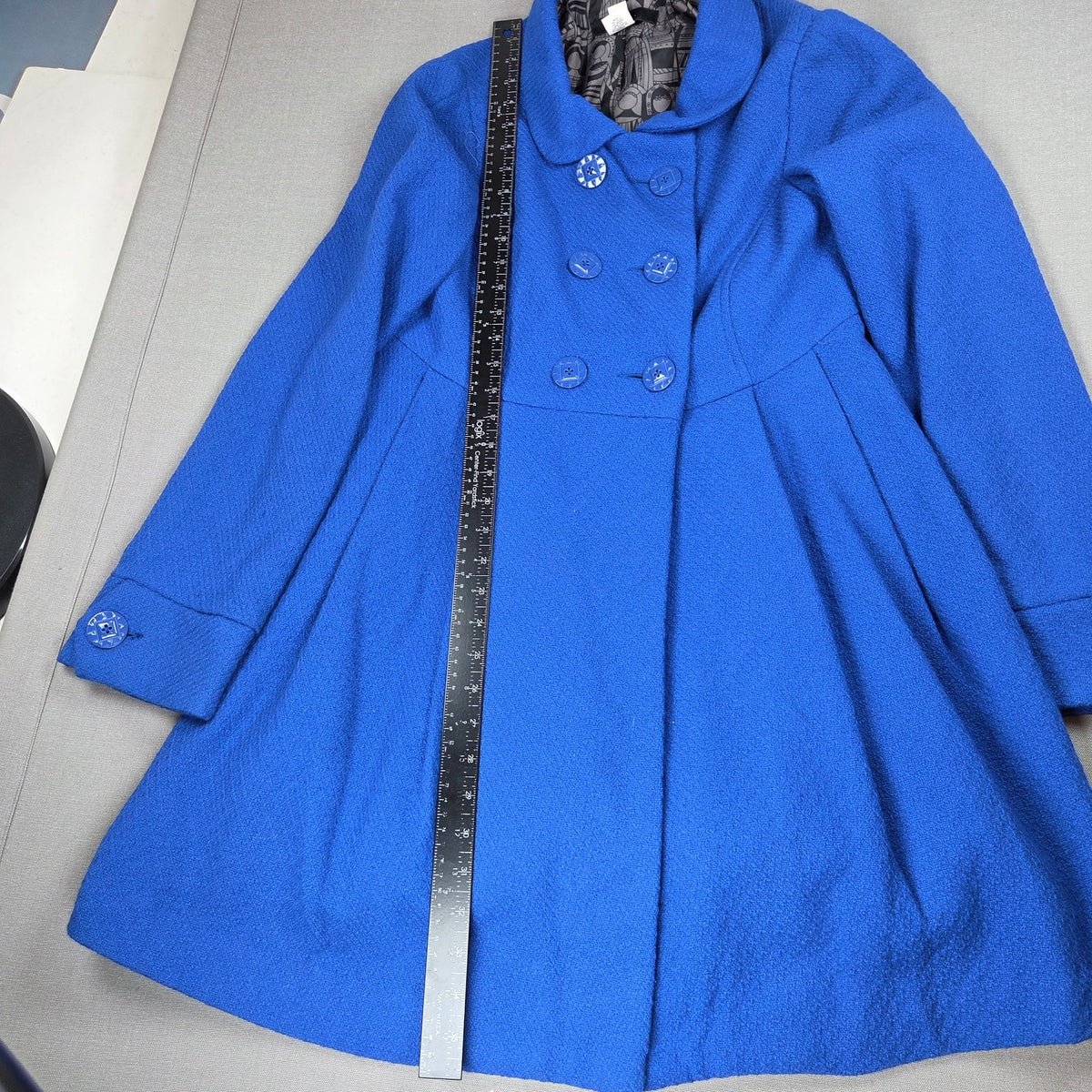 LUX Women's Wool Blend Double Breasted Swing Coat Blue Size M Peacoat Jacket