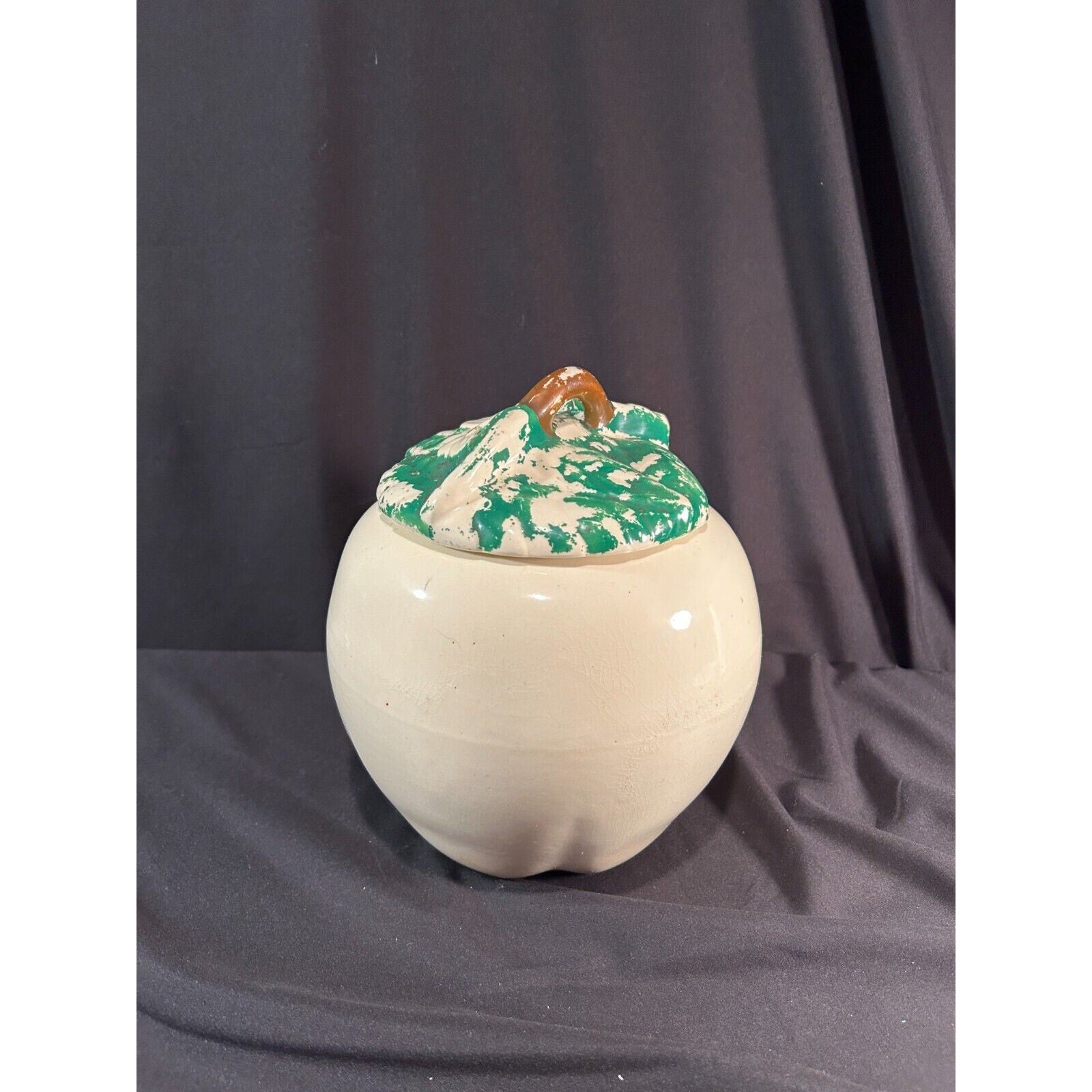 Vintage Ceramic Apple Cookie Jar Farmhouse Kitchen Storage 10”