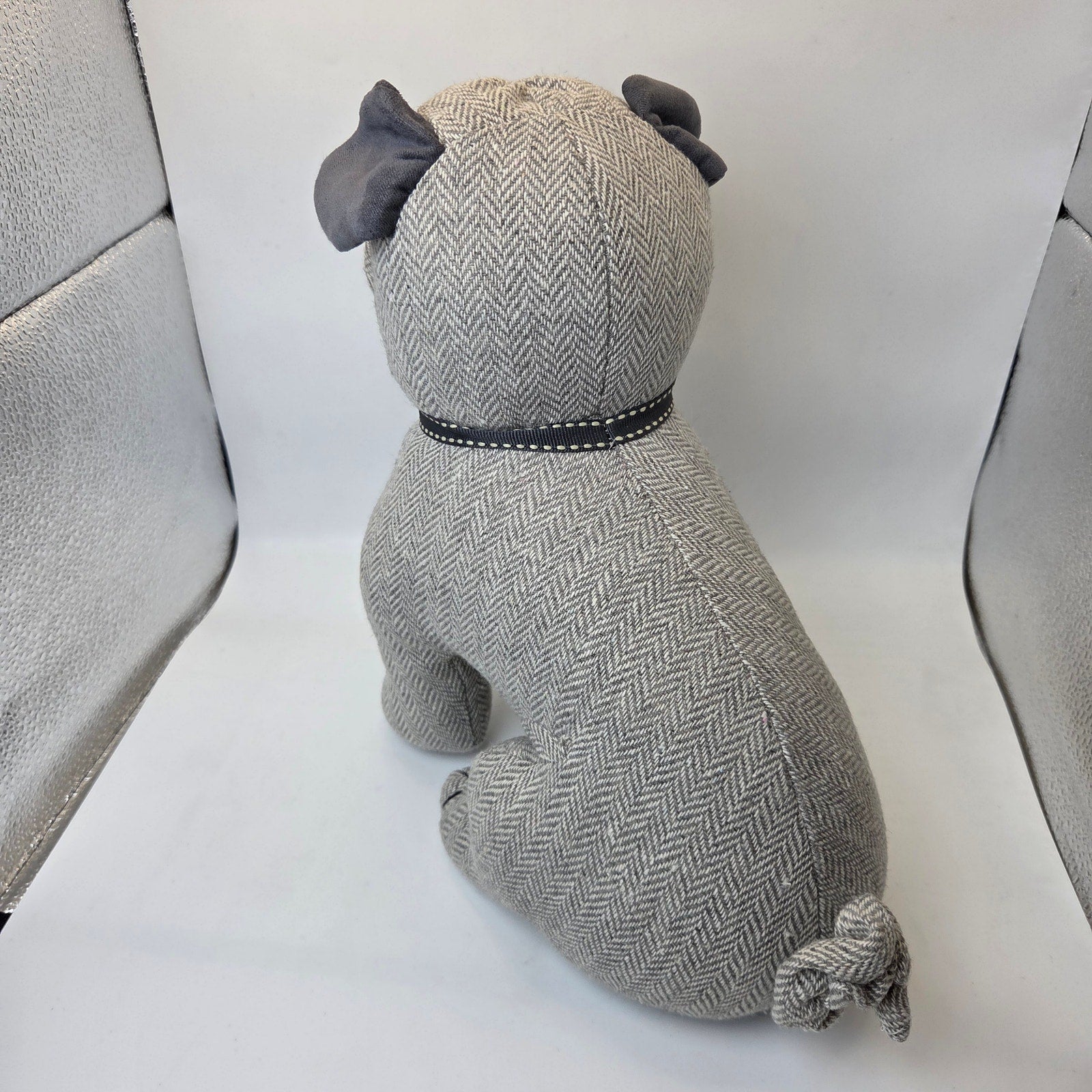 Dora Designs Pug Dog Doorstop Weighted Fabric Herringbone Home Decor 11in