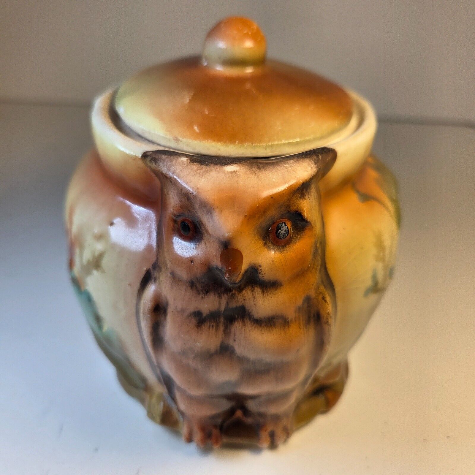 Royal Bruxonia Austria Owl Porcelain Tobacco Jar Humidor with Lid Vintage