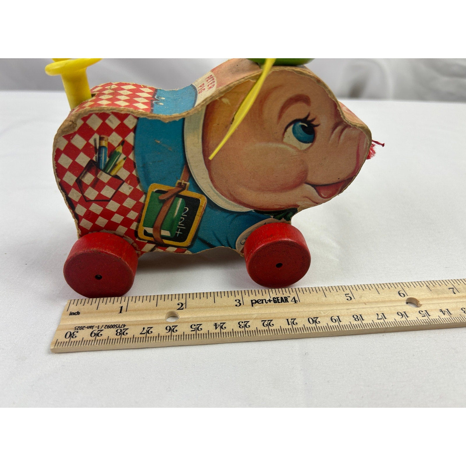 Fisher Price Peter Pig Pull Toy 840 Wood Litho 1950s Vintage Toy