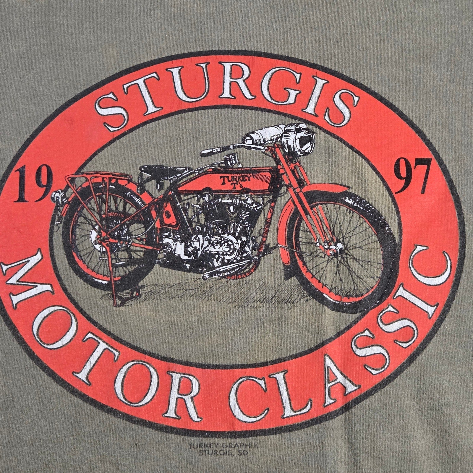 1997 Sturgis Motor Classic Rally T-Shirt Size L Fruit of the Loom USA Vintage