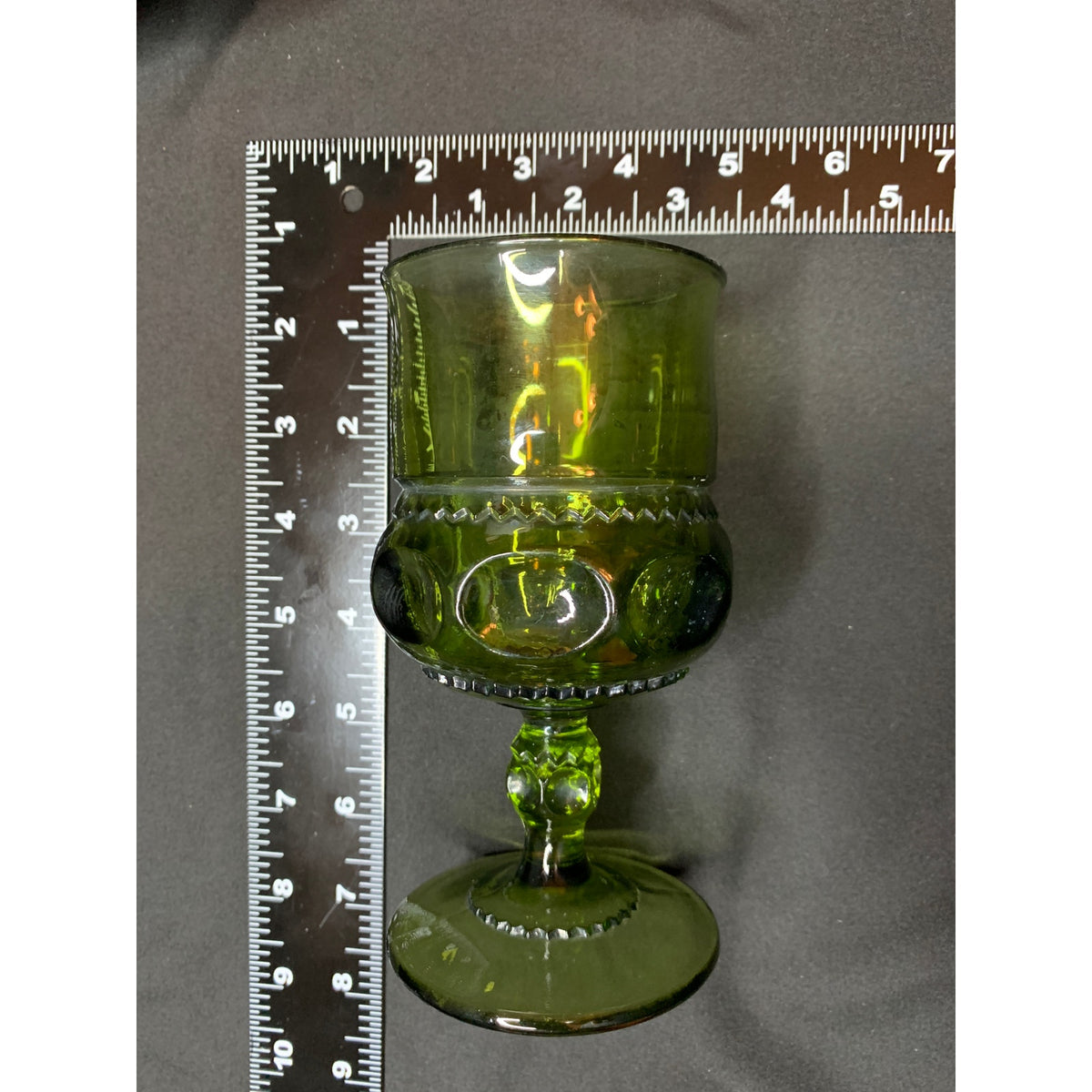 Vintage Indiana Glass Kings Crown Olive Green Goblets Set of 8 READ