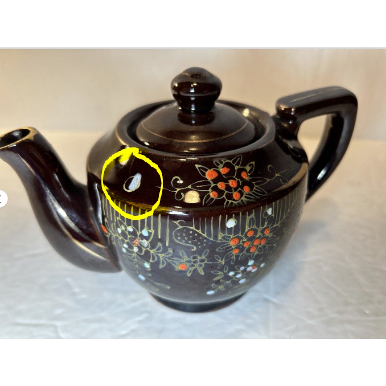 Vintage Japan Brown Ceramic Teapots with Lids – Hand Painted Floral Gold Accents