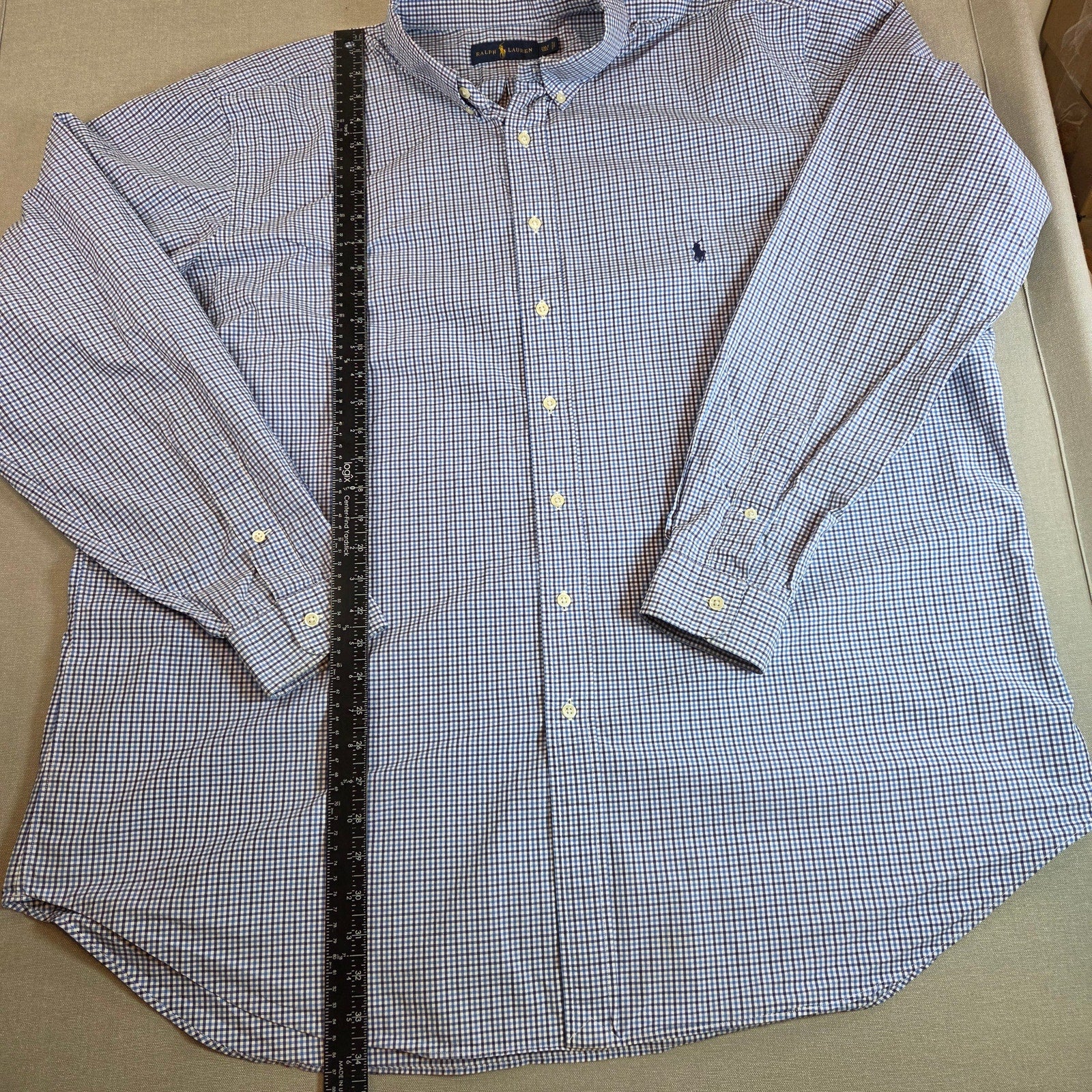 Polo Ralph Lauren 2XLT Blue Gingham Button Down Shirt Cotton Long Sleeve