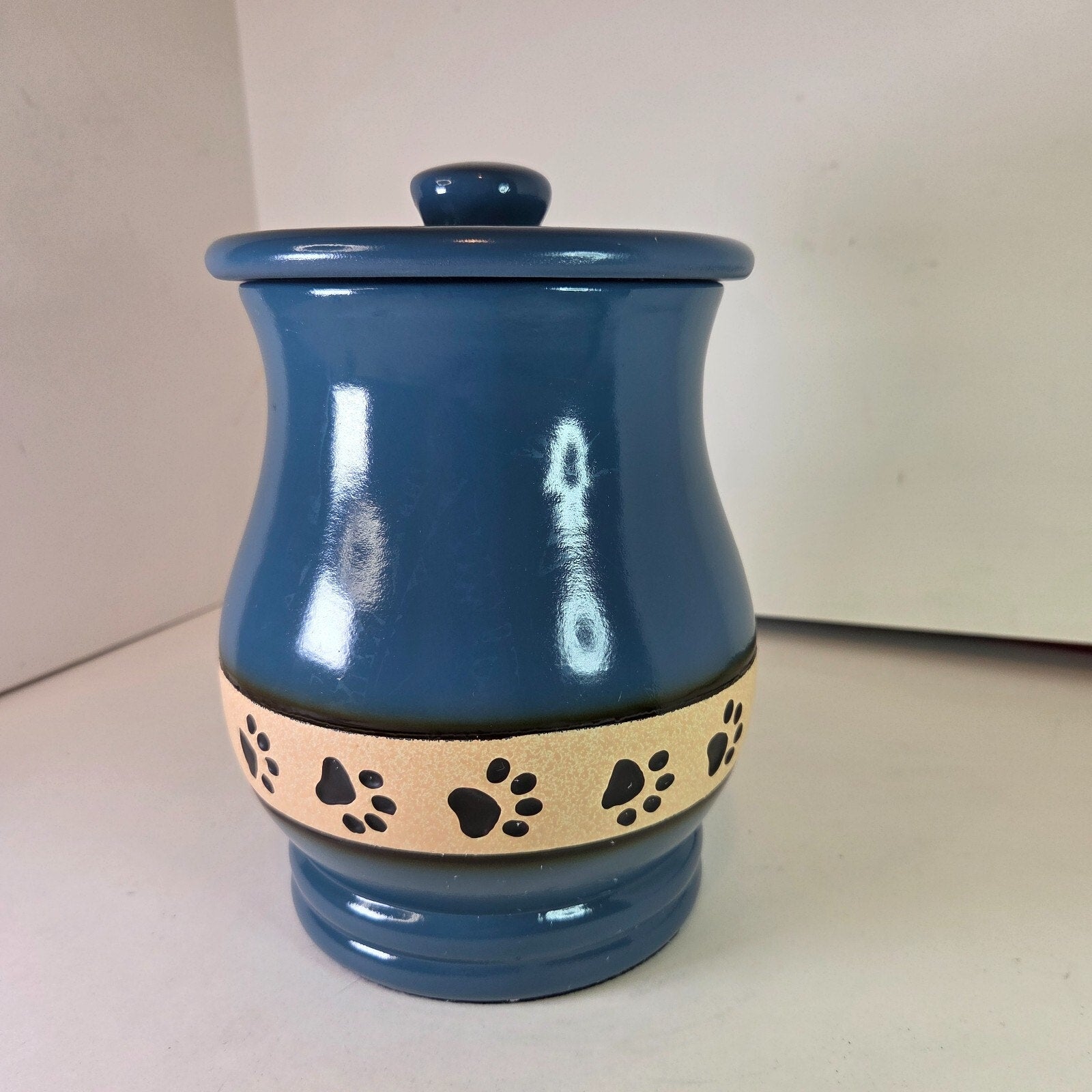 7" Blue Paw Print Ceramic Urn