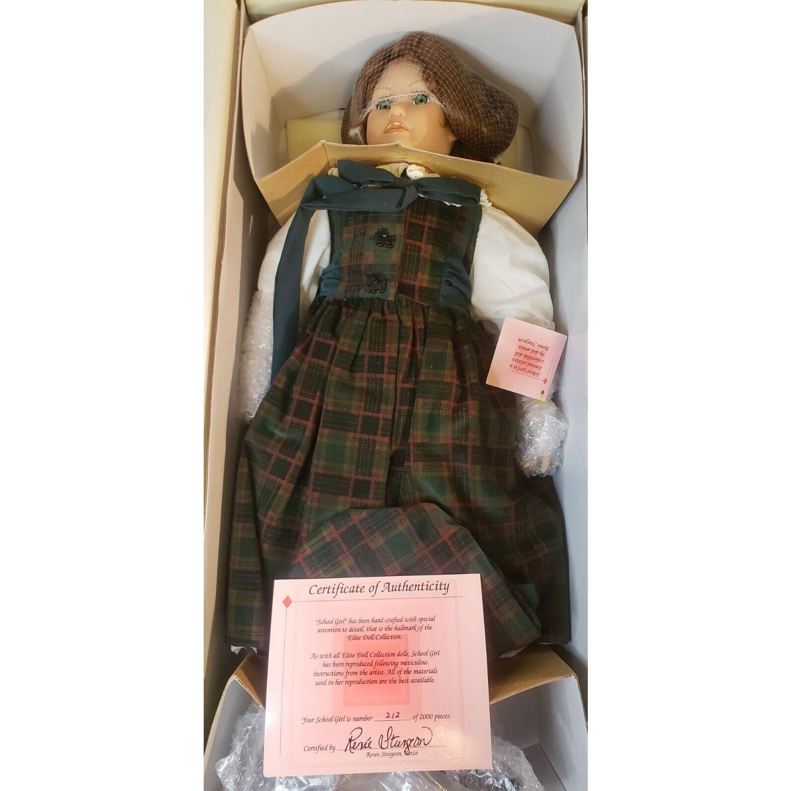 Elite Doll Collection Porcelain School Girl Doll 24" Renee Sturgeon 212/2000