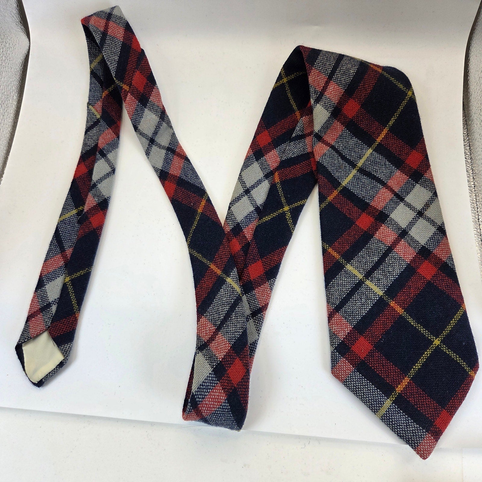 Vintage Vaux Hall Fashioned Elegance Wide Plaid Tweed Necktie 55" x 4" USA