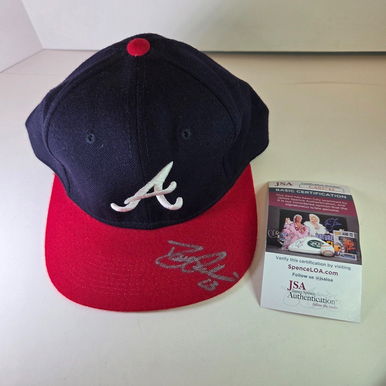 David Justice Signed Braves Wool Hat Vintage Sports Specialties JSA COA Size 7