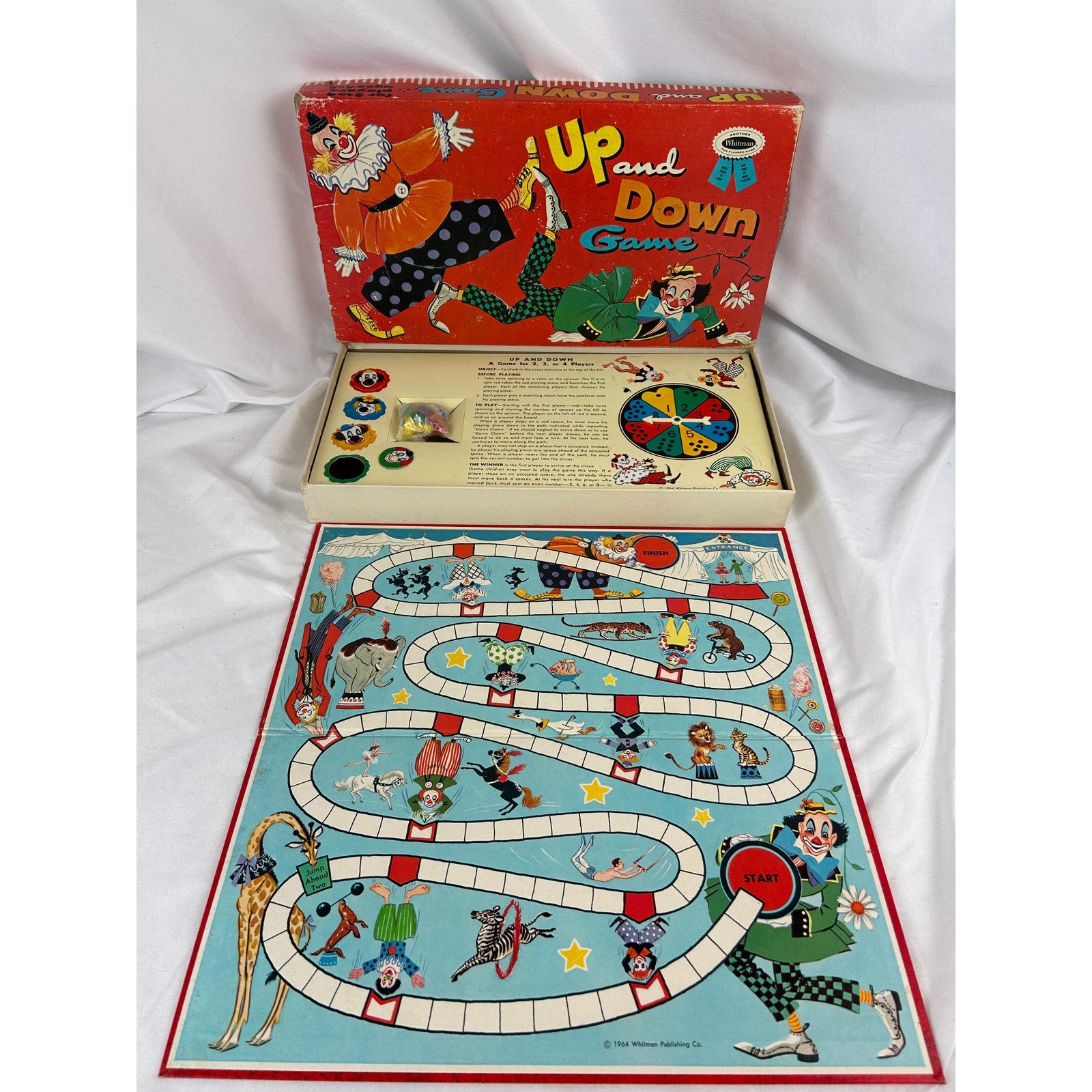 Vintage 1964 Whitman Up and Down Clown Board Game Complete w Box