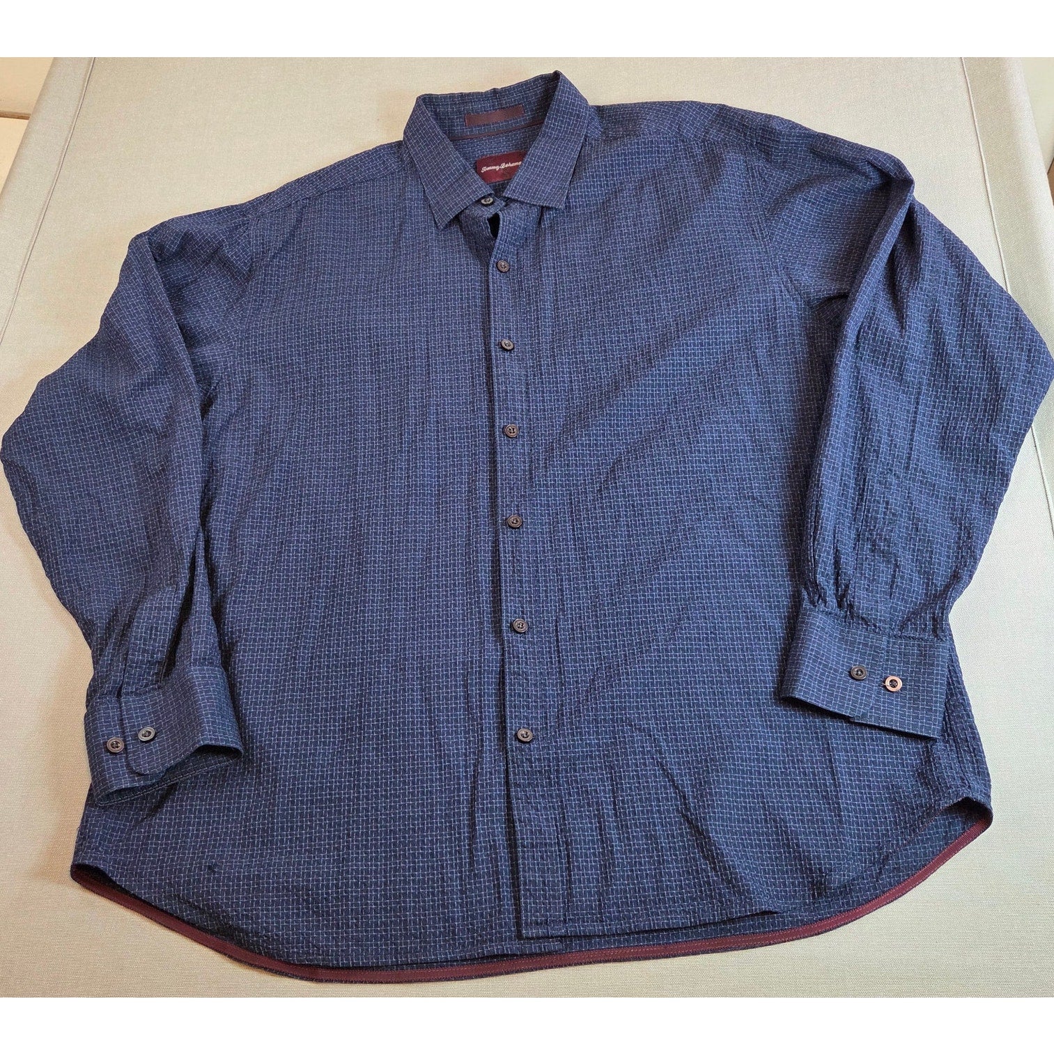 Tommy Bahama Blue Silk Cotton Shirt XL Textured Button Down Long Sleeve
