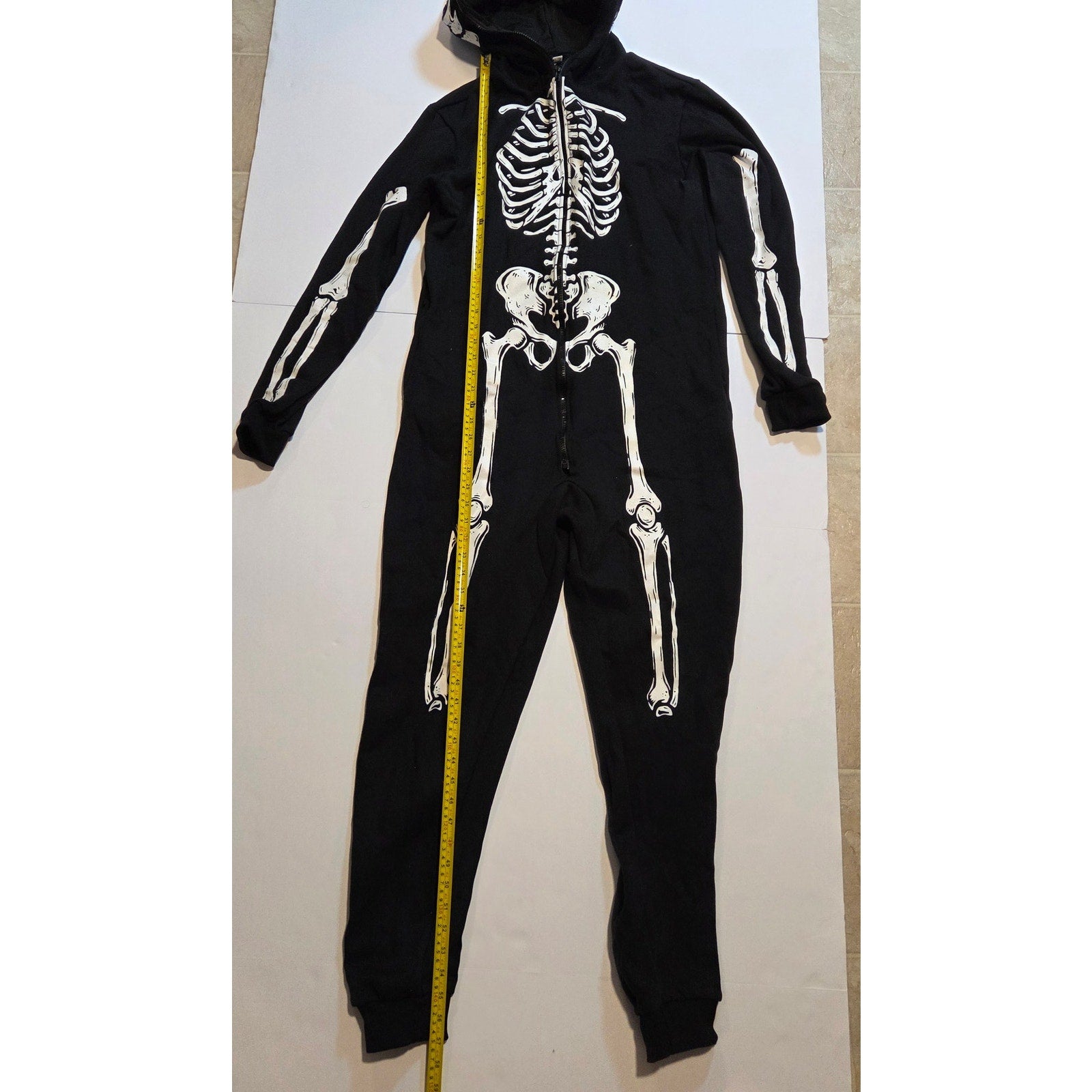 URATOT Women XL Glow in Dark Skeleton Halloween Costume Hooded Full-body Pajama