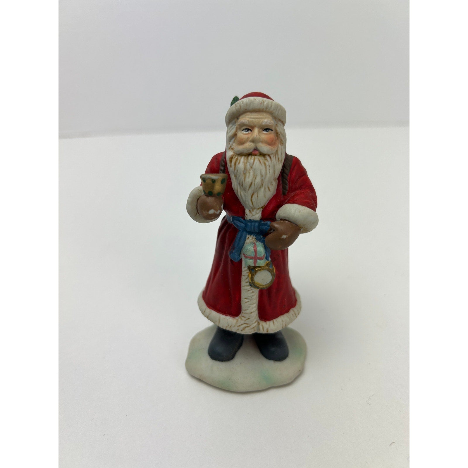 Christmas Traditions 4" Ceramic Santa Figurine Red Coat Hand Painted w Box