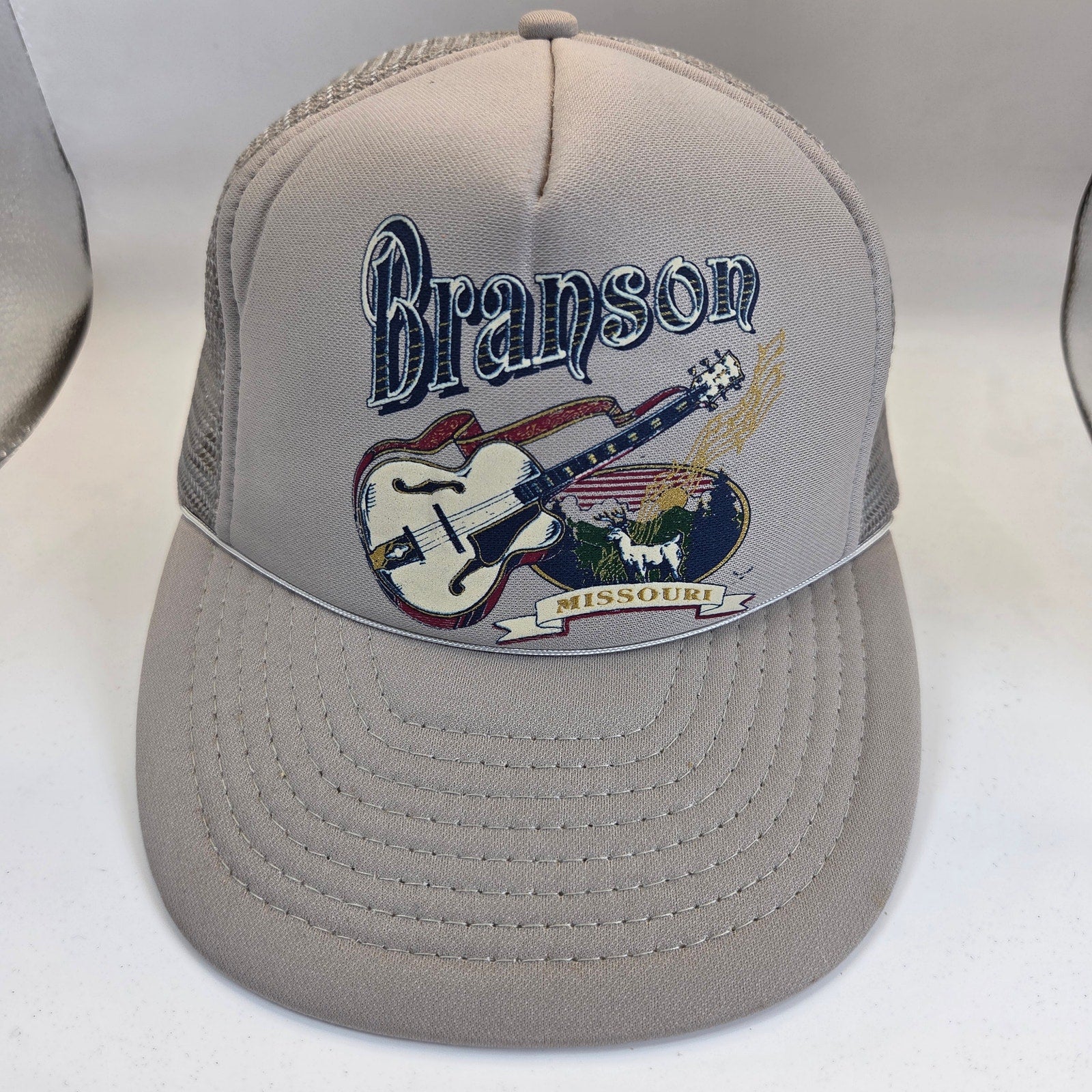 Vintage Branson Missouri Guitar Goat Souvenir Trucker Snapback Hat OSFA Mesh