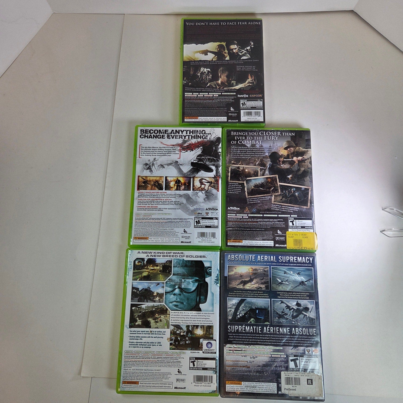 Xbox 360 Lot of 5 Games Shooter Action Adventure Bundle COD3 Res. Evil + more