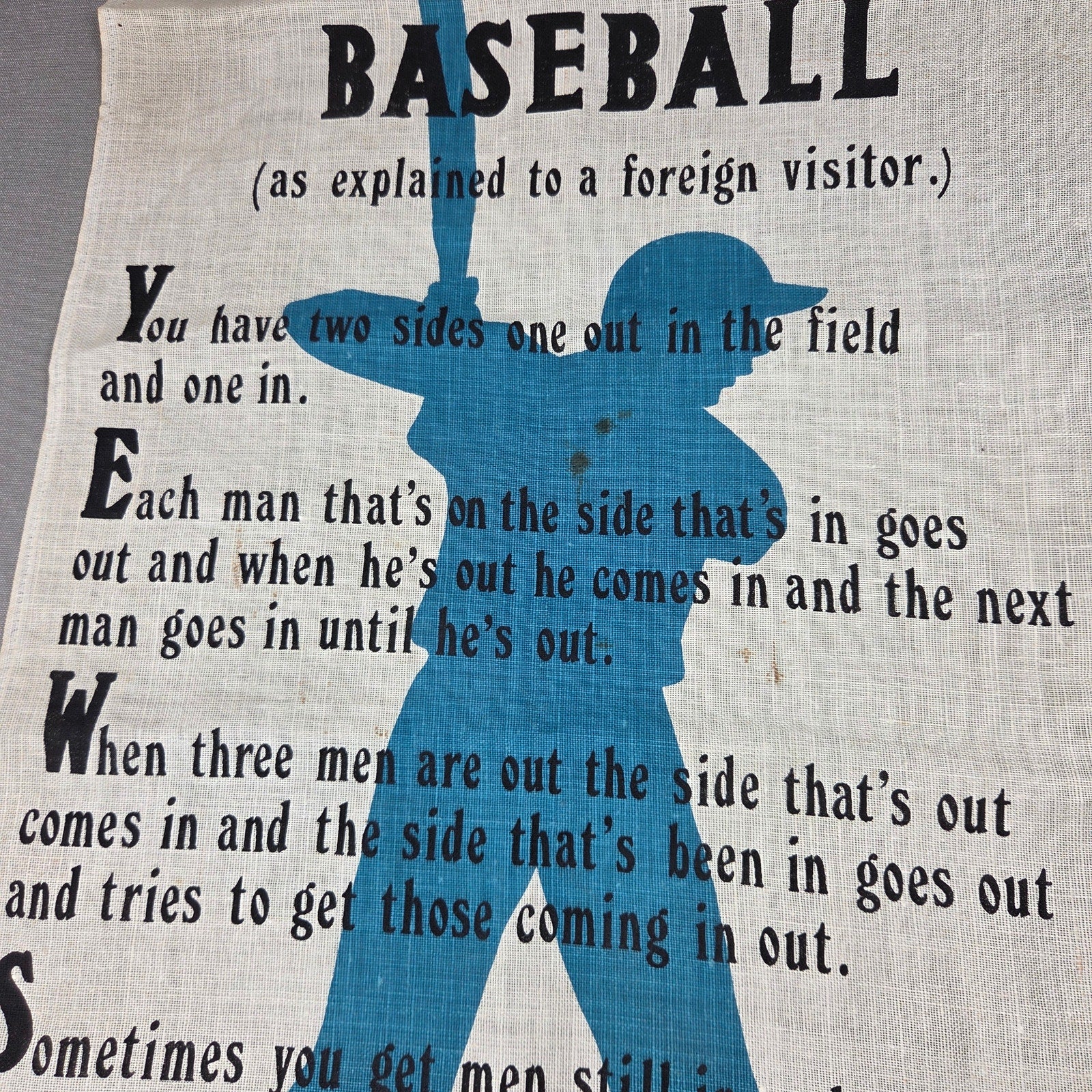 Ulster Irish Linen Baseball Explained Foreign Visitor Tea Towel Ireland Vintage