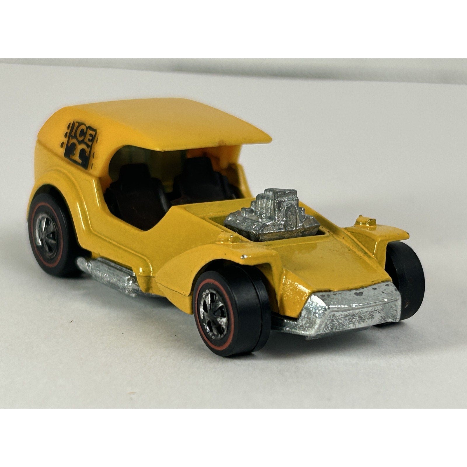 Vintage Hot Yellow 1969 Wheels Redline Ice T Diecast Car Hong Kong W/Button