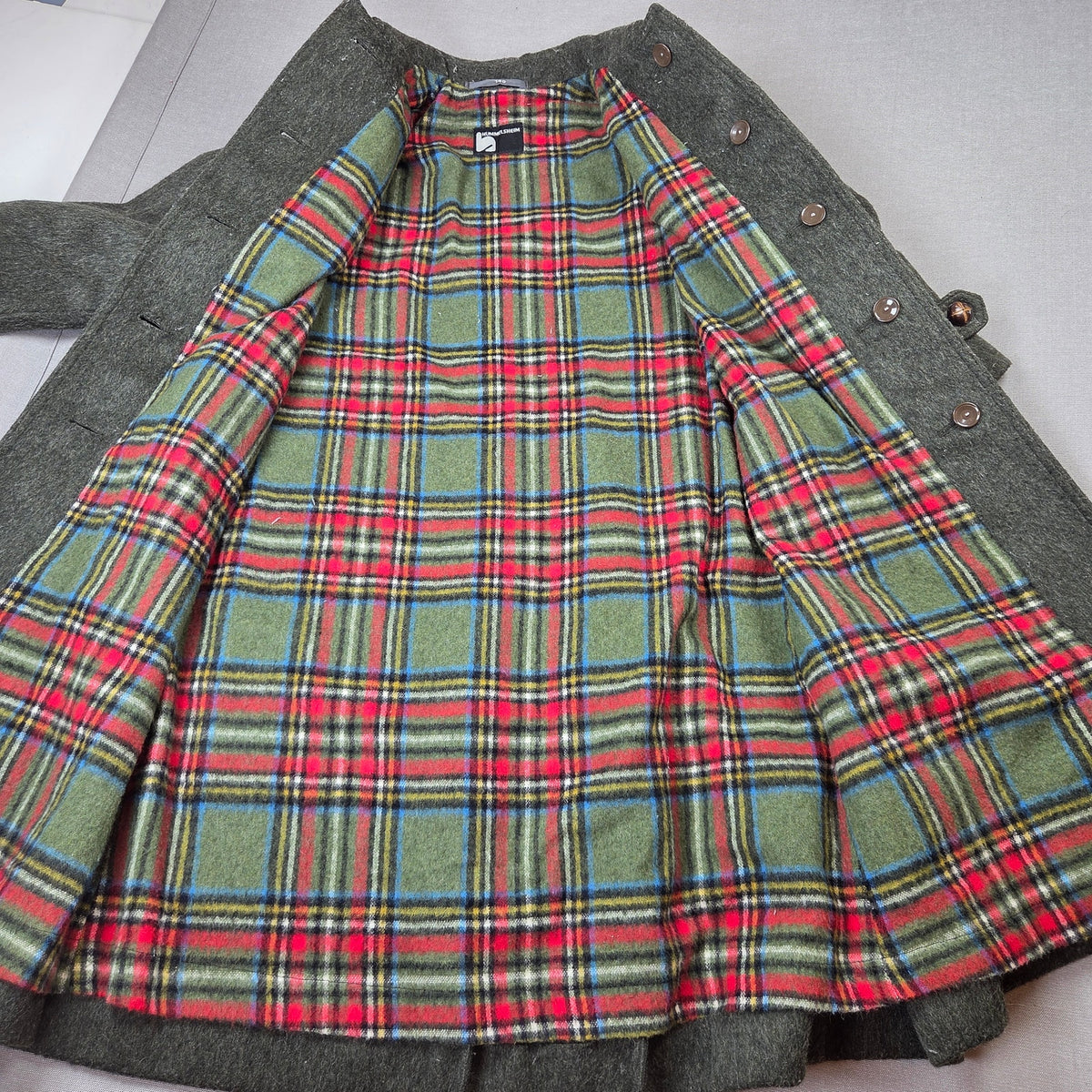 Vintage Hummelsheim Wool Coat Kids EU 140 Green Long Overcoat Germany 75% Wool