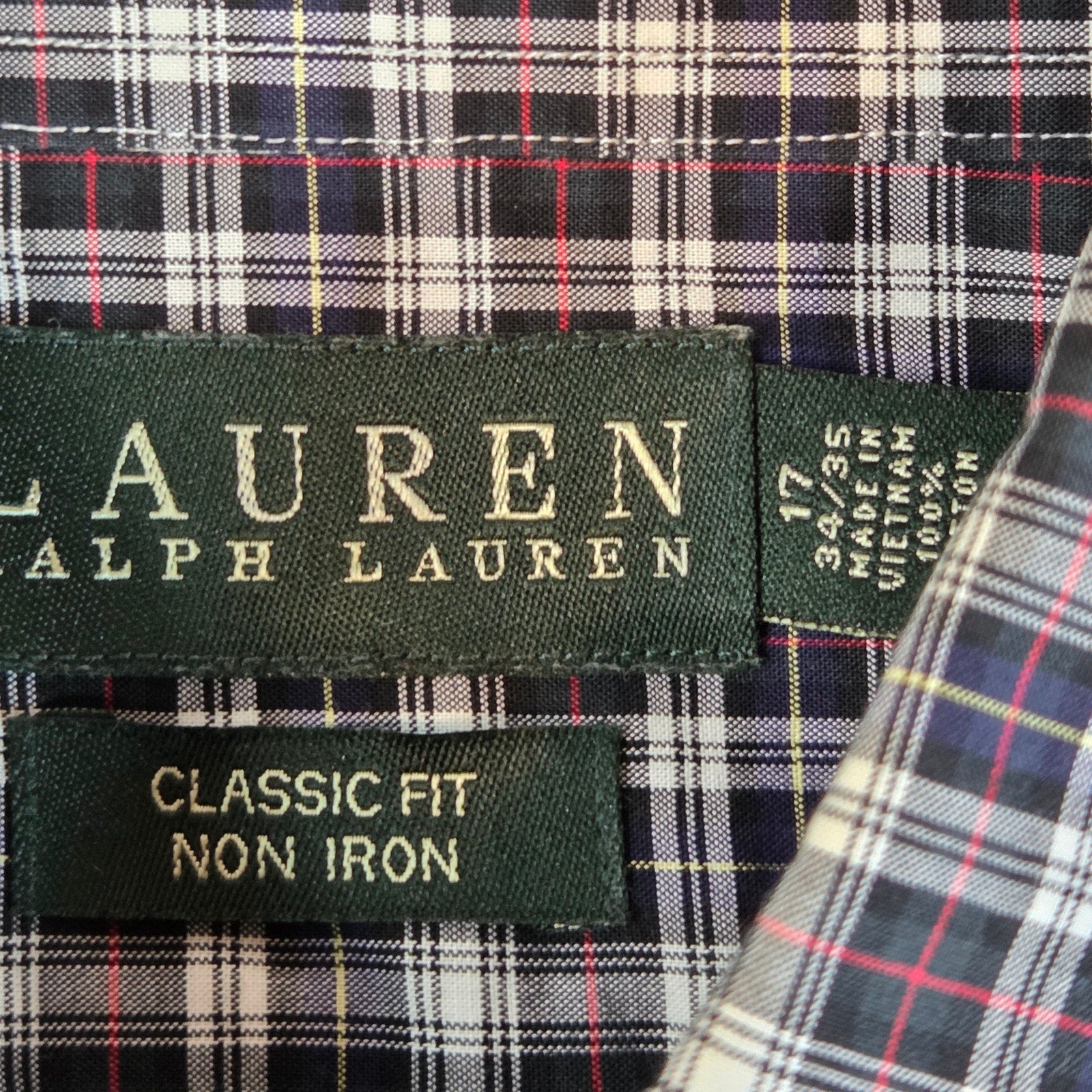 Lauren Ralph Lauren Classic Fit Non Iron Plaid Shirt 17 34/35 Cotton