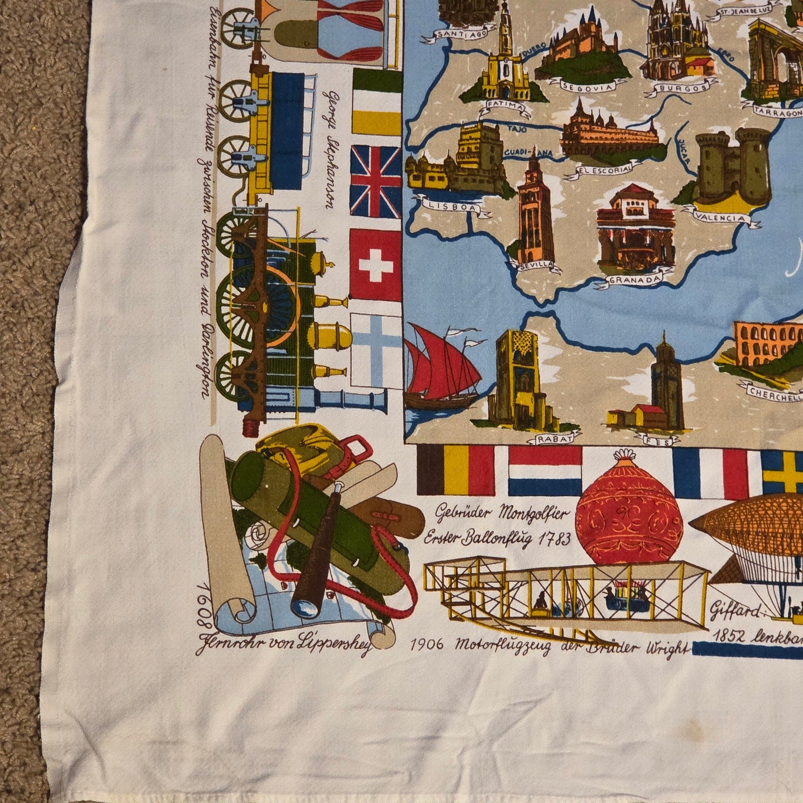 Vintage Europe Map Textile Tieltjet Viscose Wall Hanging 57x45”