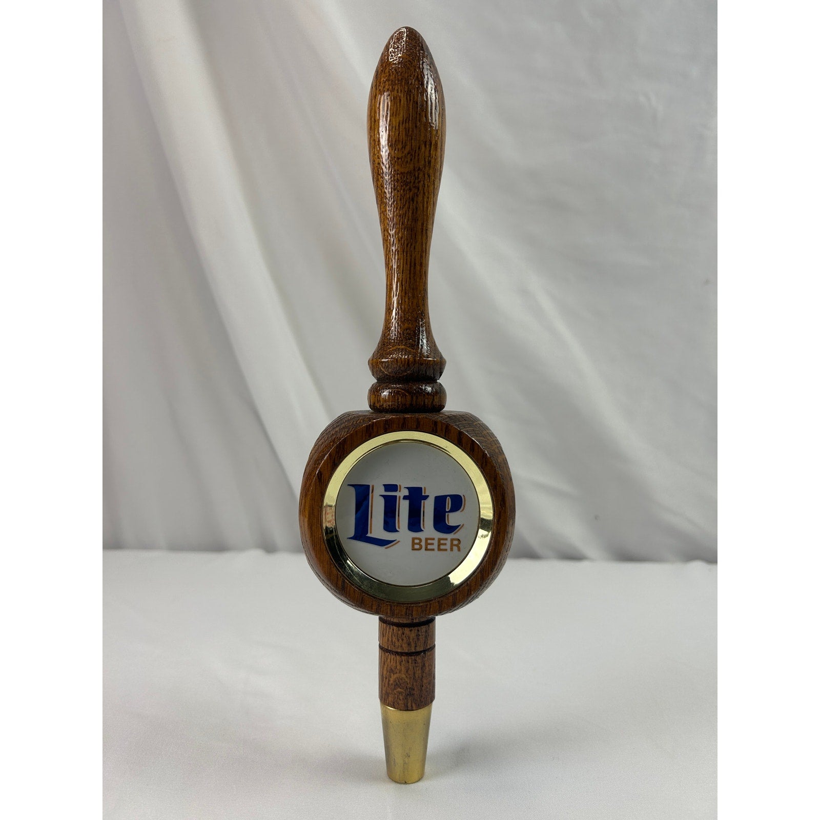 Vintage Miller Lite Beer 3 Sided Wood Tap Handle Gold Medallions 12 Inch