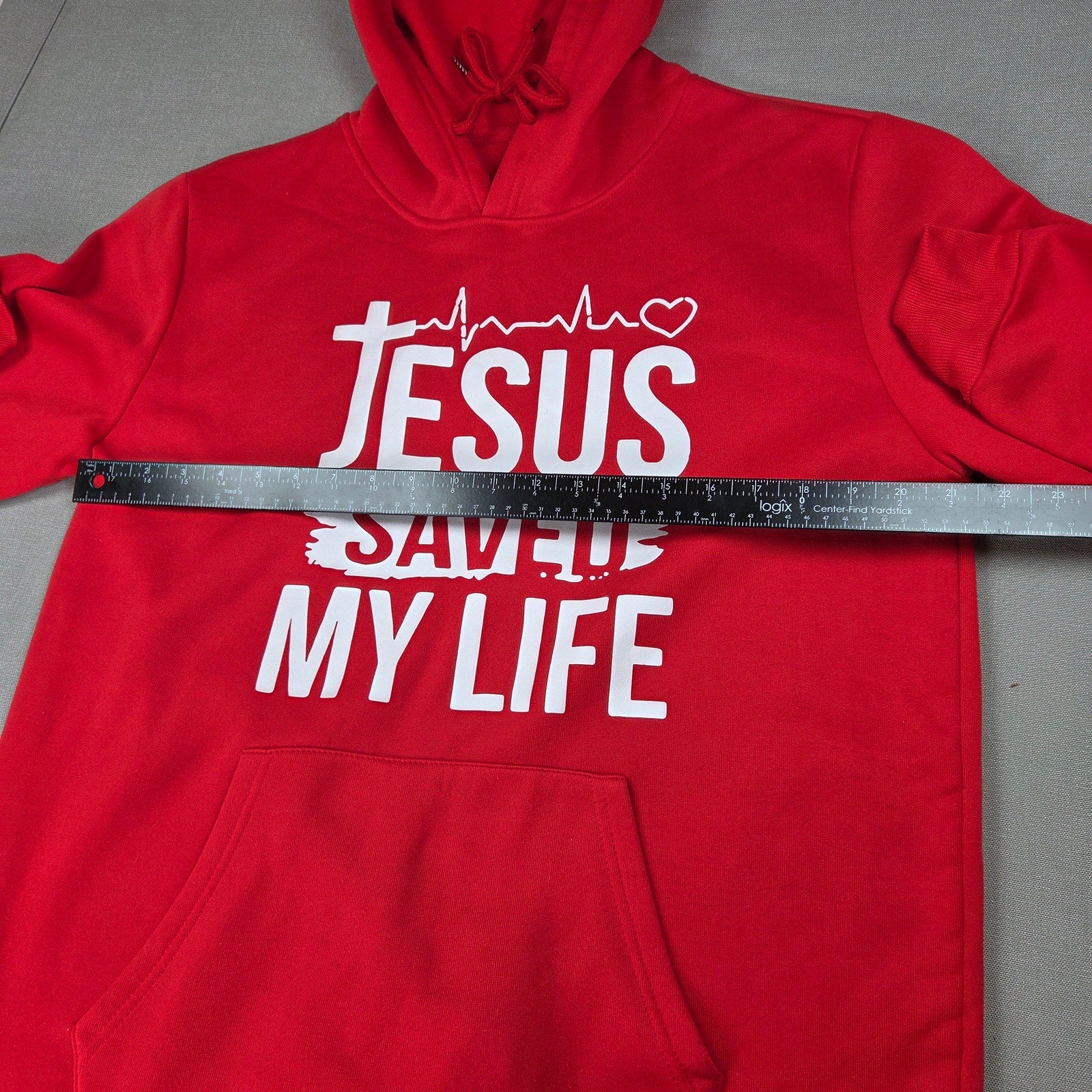 Faerion Jesus Saved My Life Christian Hoodie Pullover Red Size Medium M