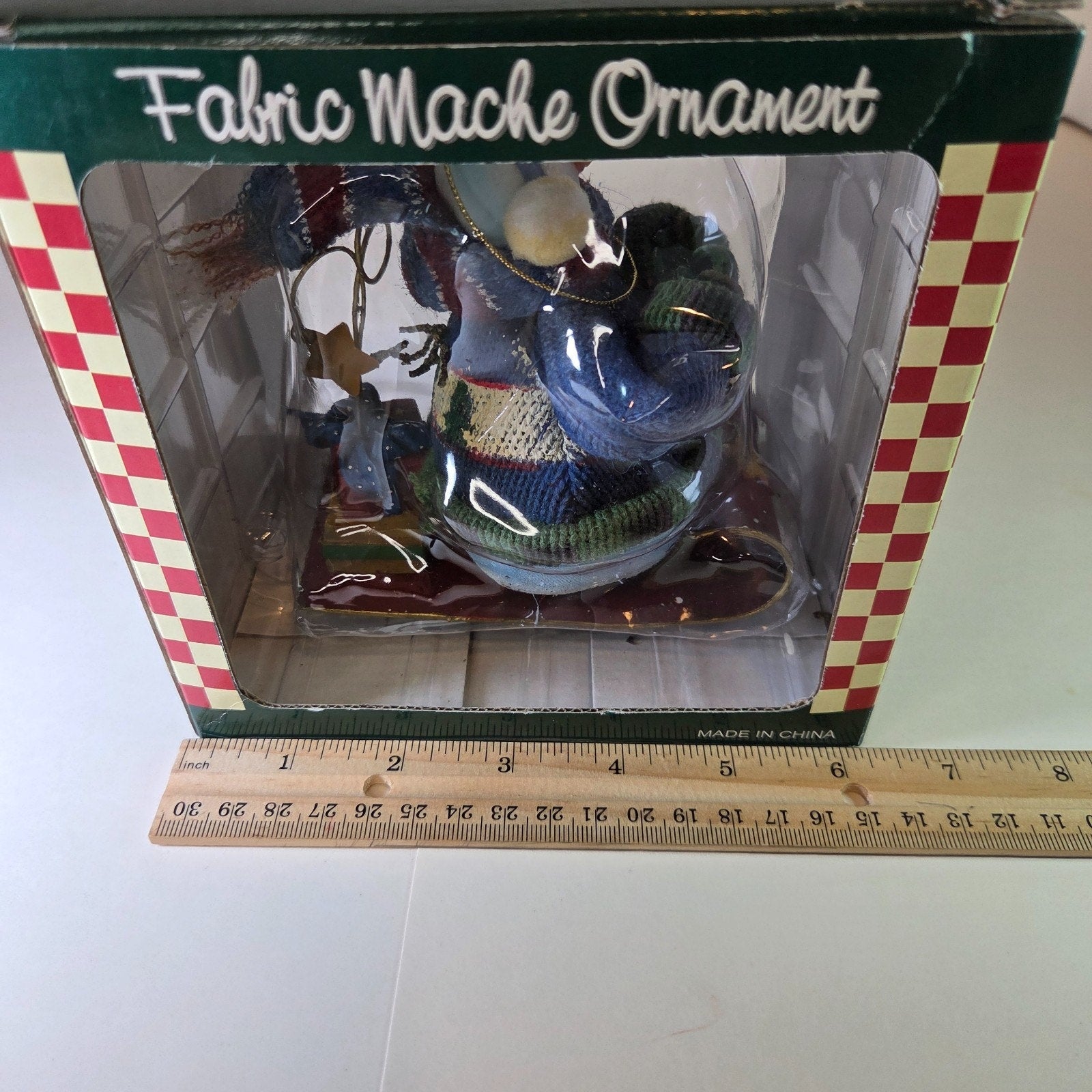 Vintage Fabric Mache Snowman Ornament on Sled with Presents SWC Bentonville