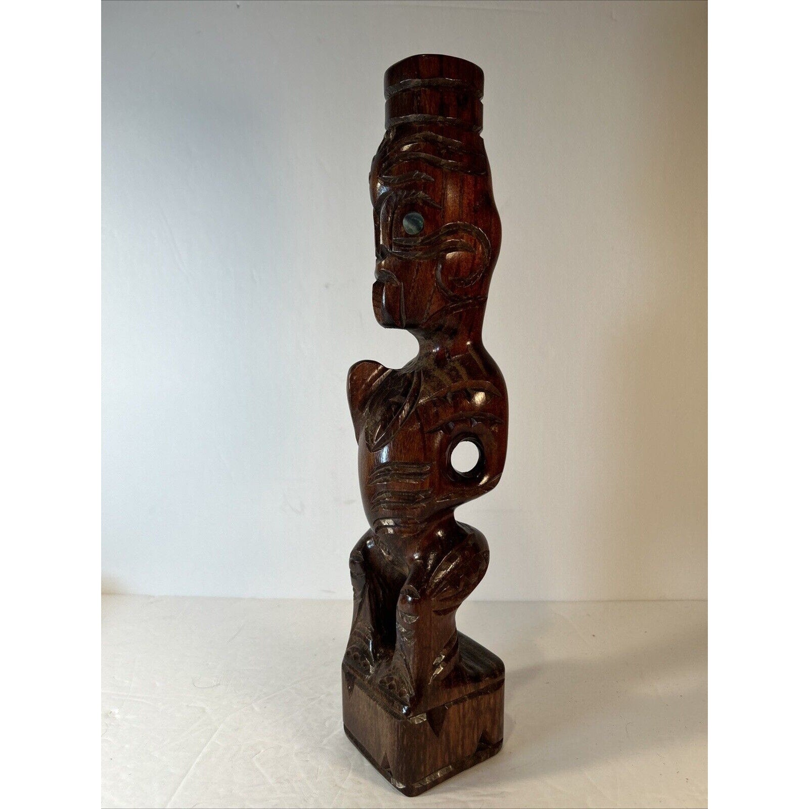 Vintage Māori Tiki Carving | 13.5-in Hand-Carved NZ Wood Statue Polynesian Art