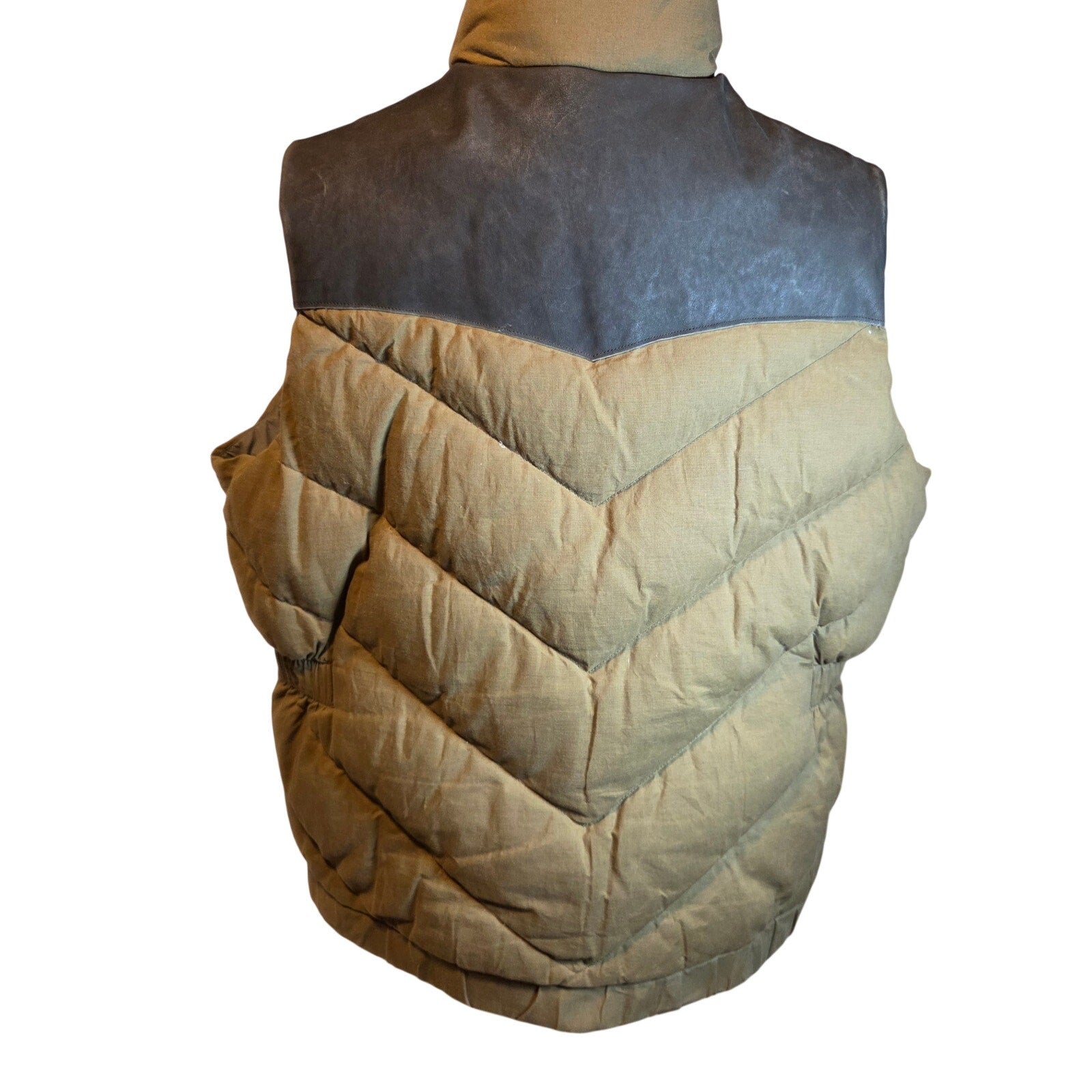 Filson Women's Down Vest XXL Antique Bronze Calfskin Leather Goose Down Puffer