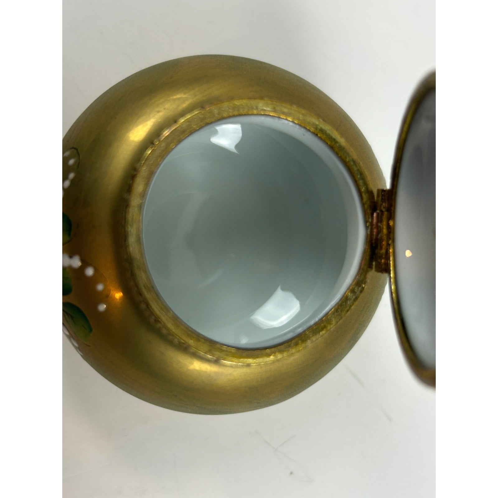 Limoges France Hand Painted Trinket Box Matte Gold Floral Round