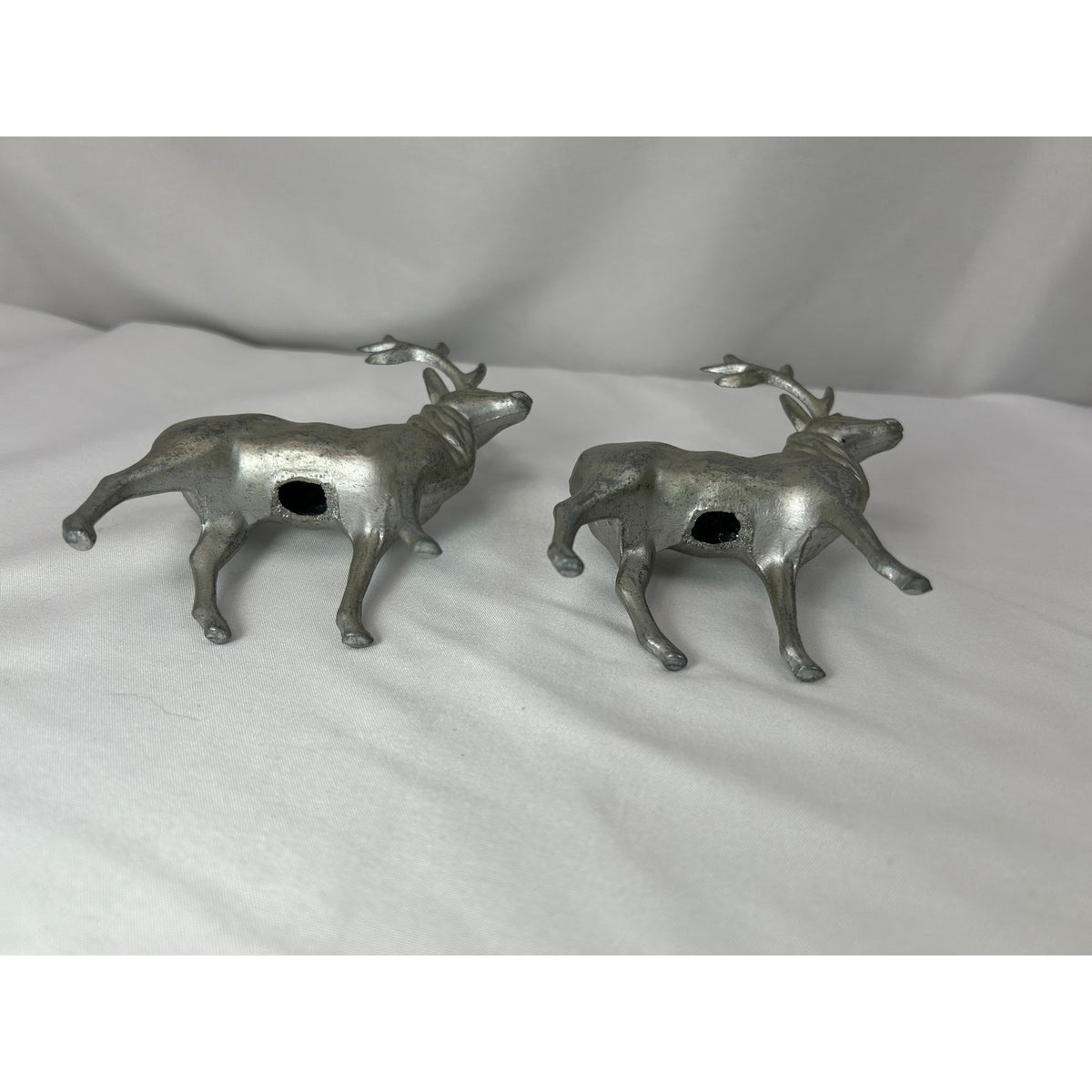 Vintage Cast Metal Reindeer Stag Figurines Pair Silver Christmas Deer 4.5"