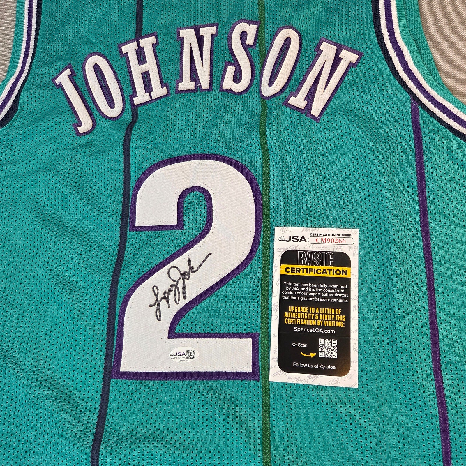 Larry Johnson Signed Charlotte Hornets Grandmama Custom Jersey JSA COA XL