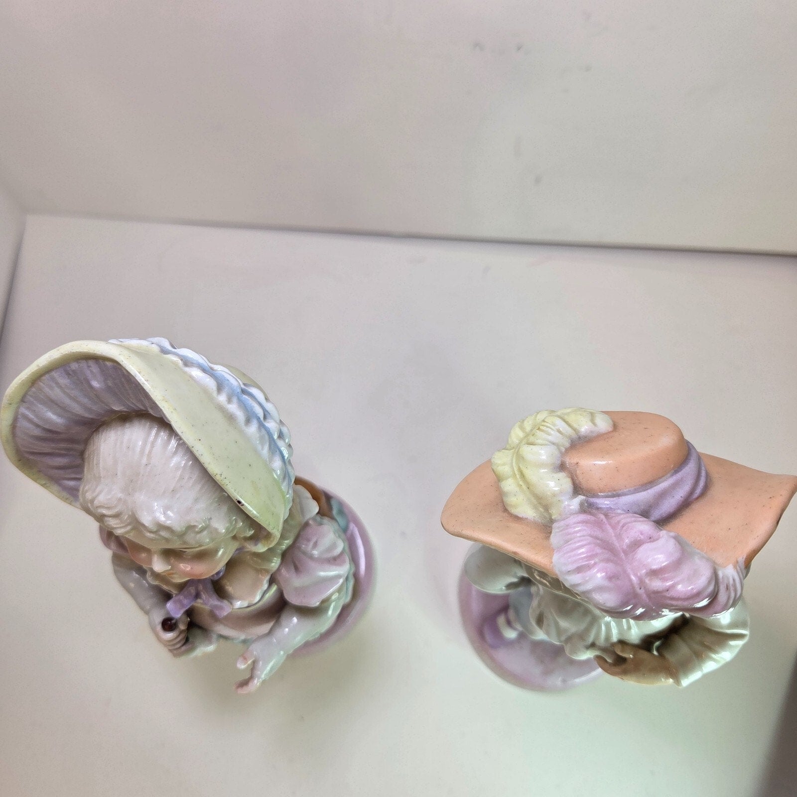 Vintage Bisque Boy & Girl Umbrella Figurines Porcelain 10-11" Pair Collectible