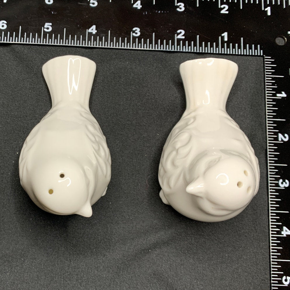 Pier 1 White Ceramic Bird Salt Pepper Shakers Embossed Scroll Design Set